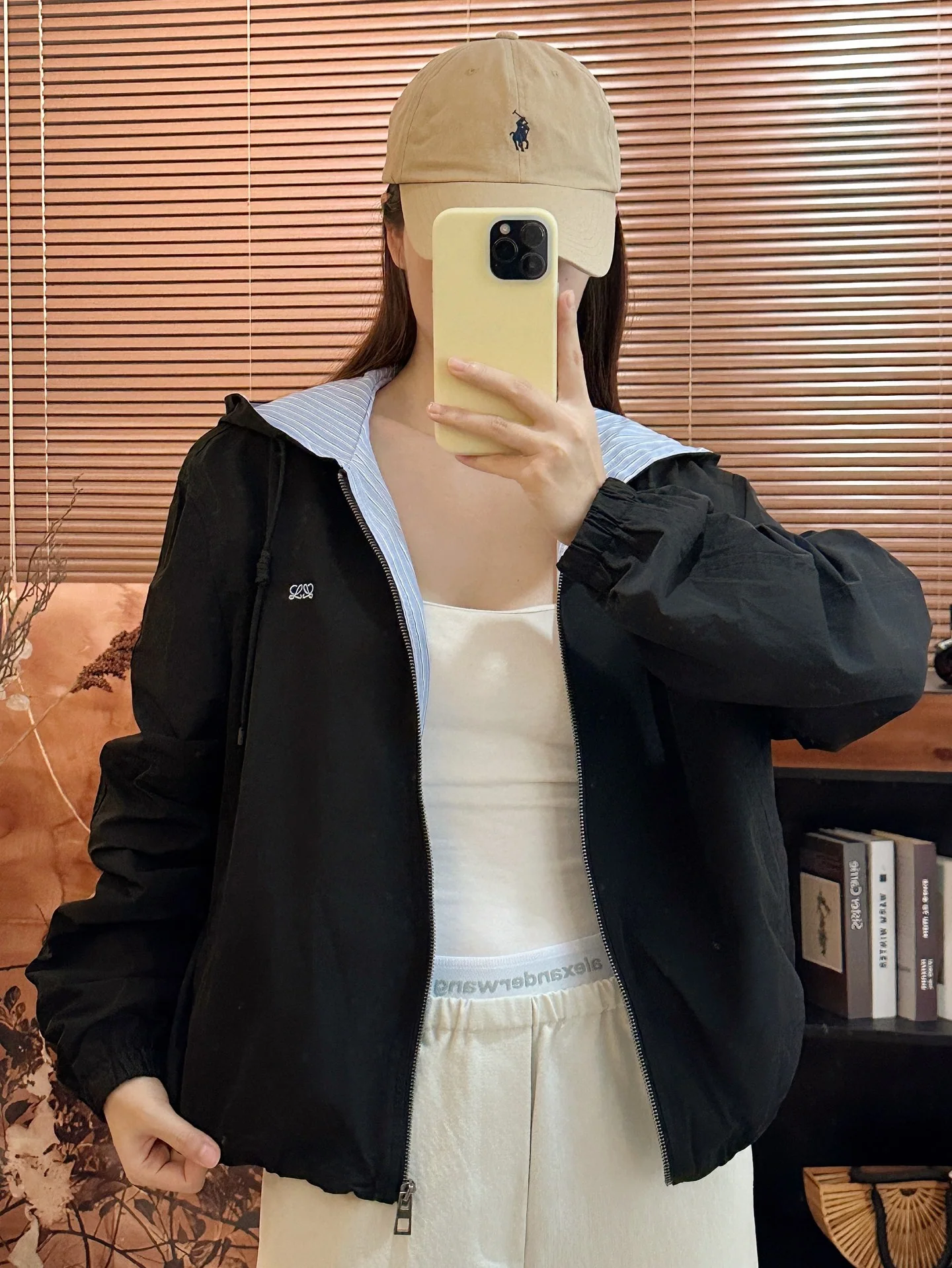 로에베 컬러 블록 더블 레이어 후드 여성 자켓 상세 이미지 2