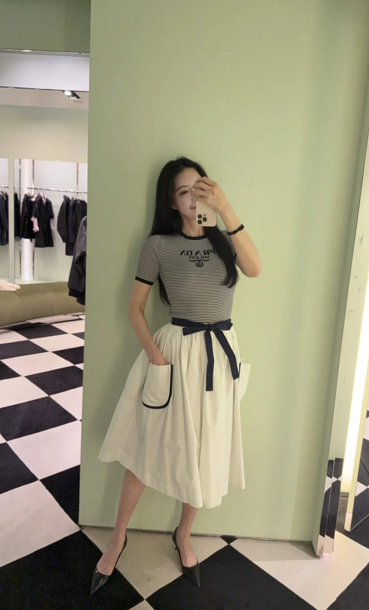 프라다 네이비 블록 슬립 원피스 상세 이미지 5