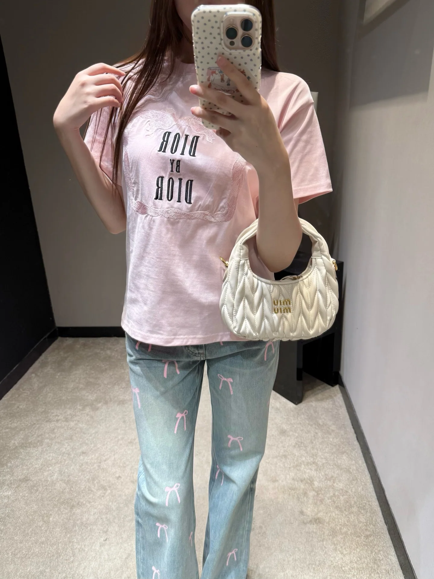 디올 벚꽃 핑크 자수 반팔 티셔츠 상세 이미지 2
