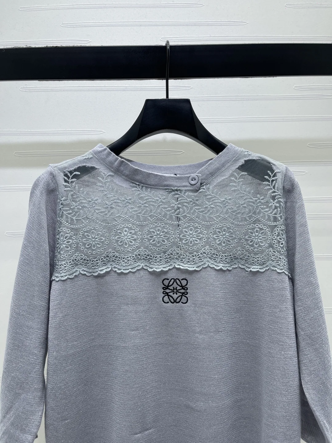 로에베 코바늘 자수 라운드넥 니트 반팔 탑 상세 이미지 4
