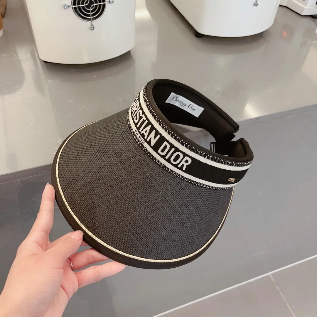 디올 로고 웨빙 밀짚 바이저 캡 상세 이미지 6