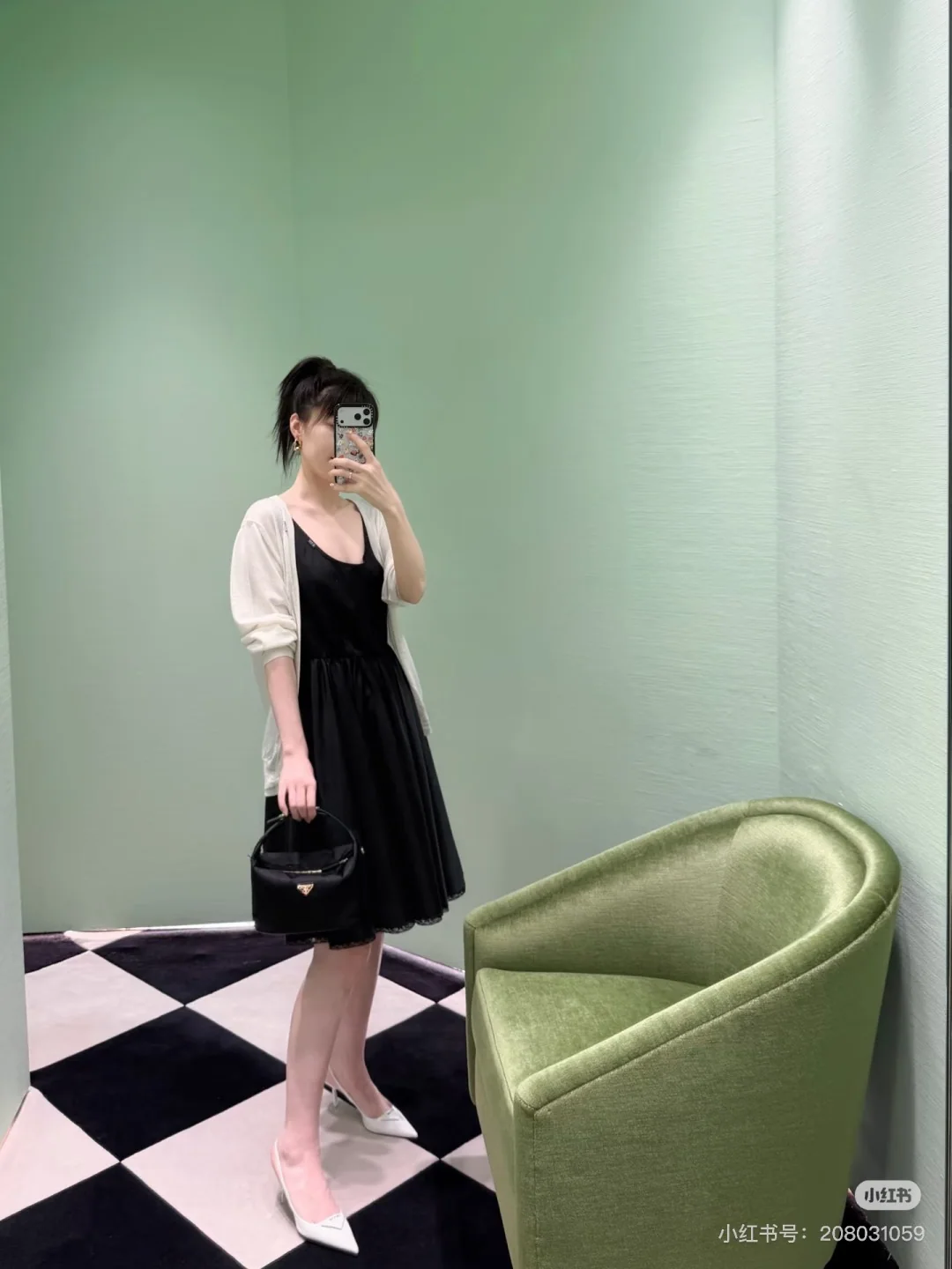 프라다 레이스 트림 플리츠 미니 나일론 원피스 상세 이미지 9