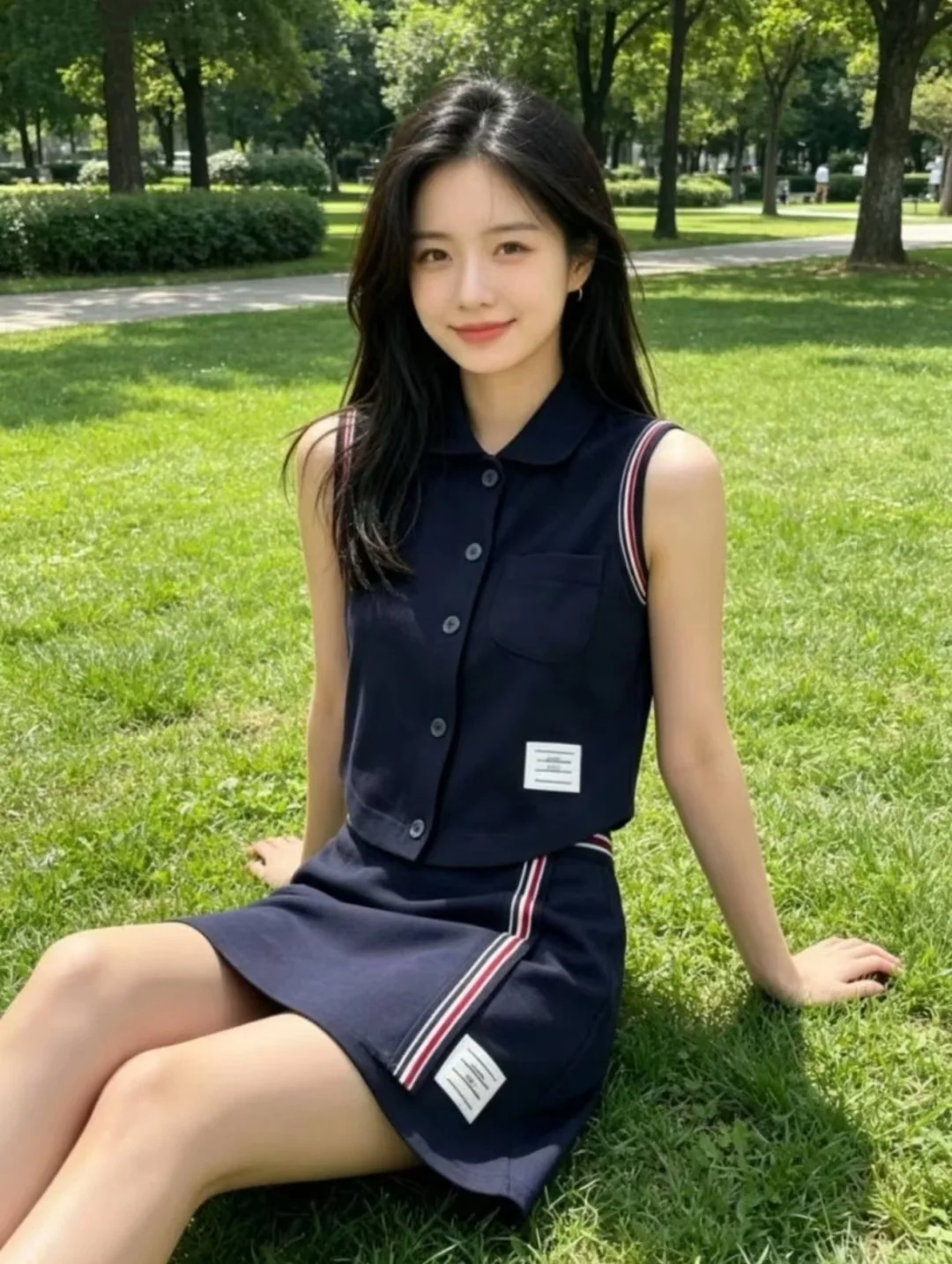 톰브라운 컬러 블록 리본 미디 스커트 상세 이미지 2