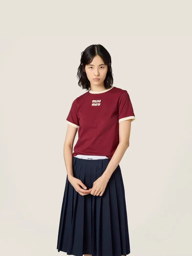 미우미우 컬러 블록 코튼 반팔 티셔츠 26 SS 상세 이미지 1