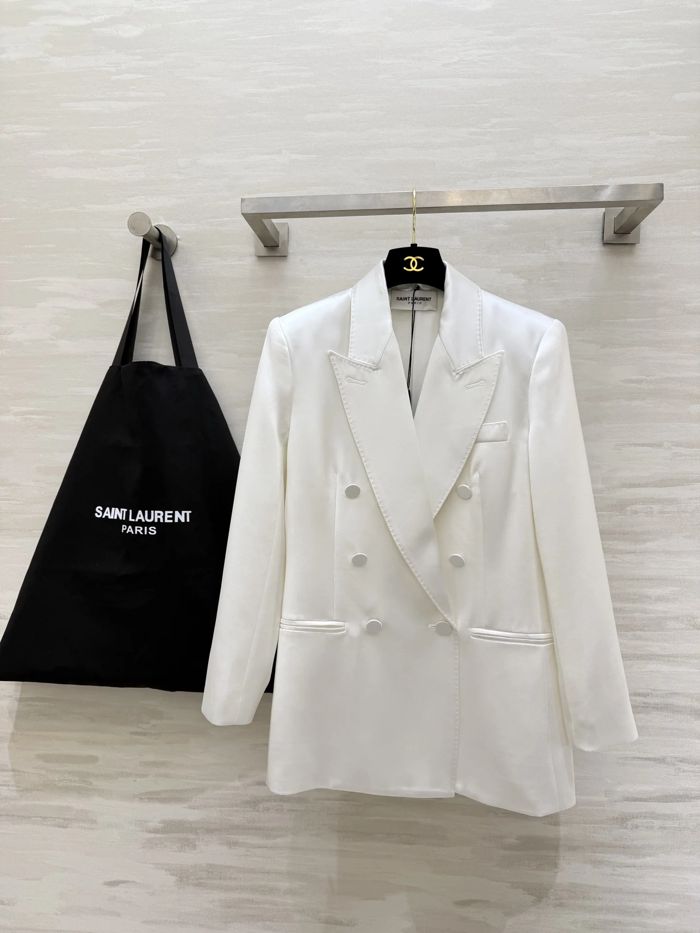 생로랑 아세테이트 새틴 더블브레스트 여성 자켓 상세 이미지 1