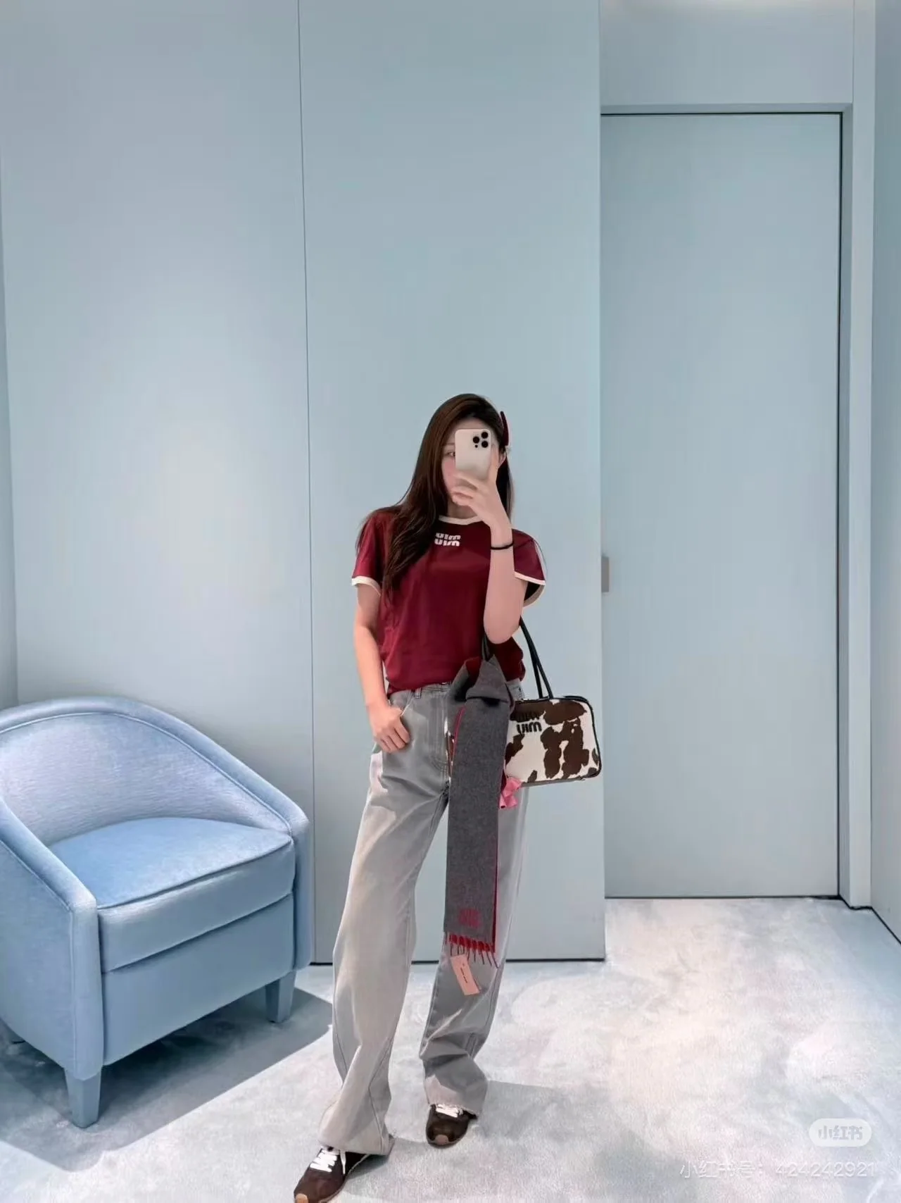 미우미우 컬러 블록 크루넥 코튼 반팔티셔츠 26 SS 상세 이미지 6