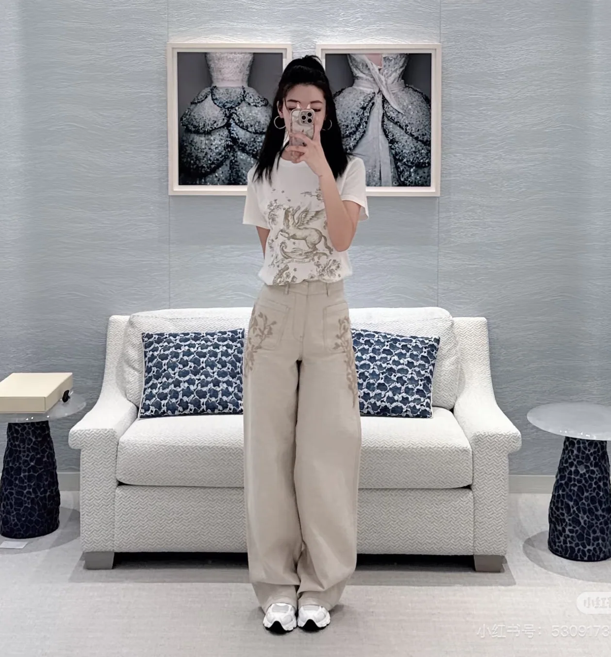 디올 여성 코튼 린넨 반팔 티셔츠 상세 이미지 2