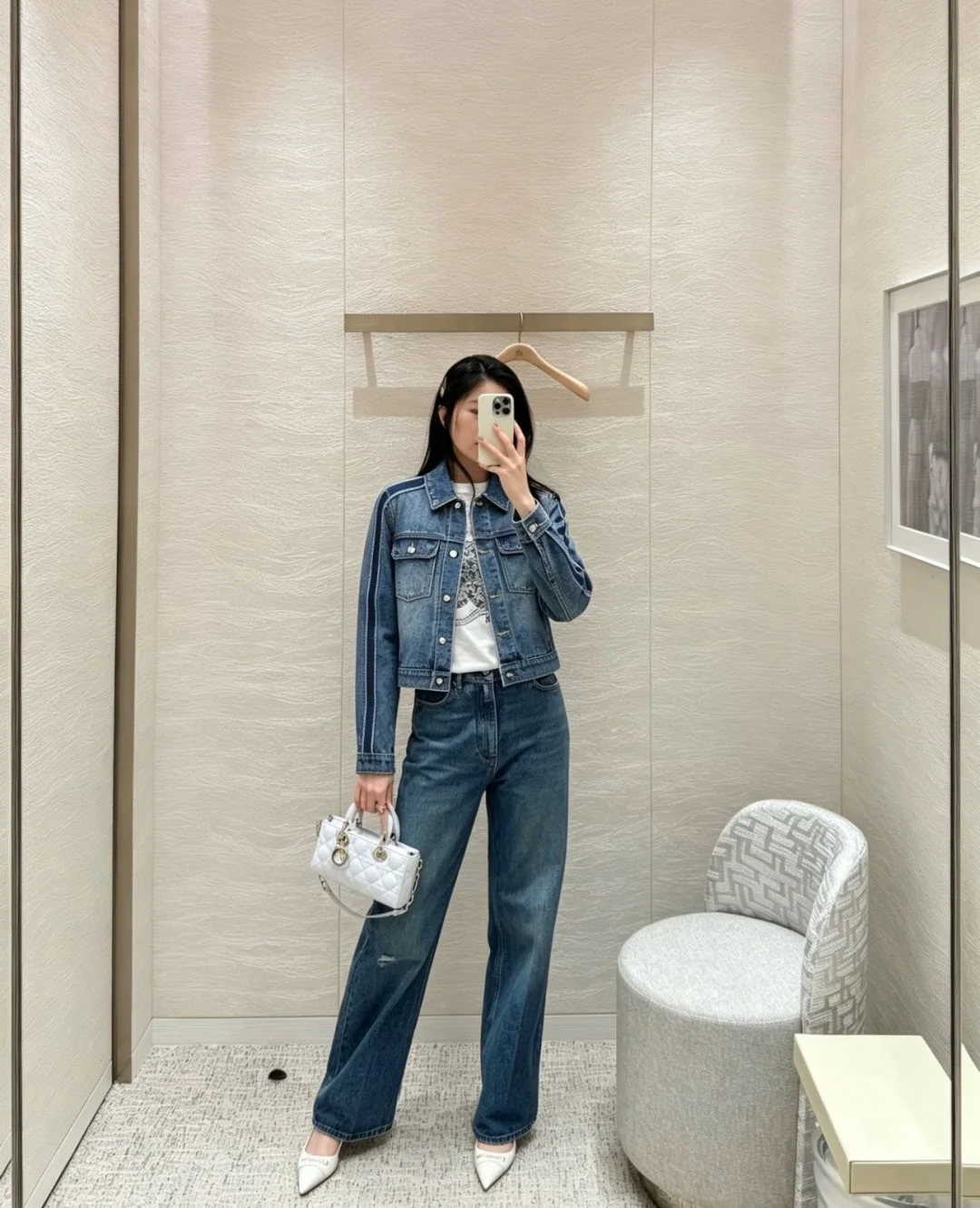 디올 컬러블록 레터 데님 자켓 상세 이미지 2
