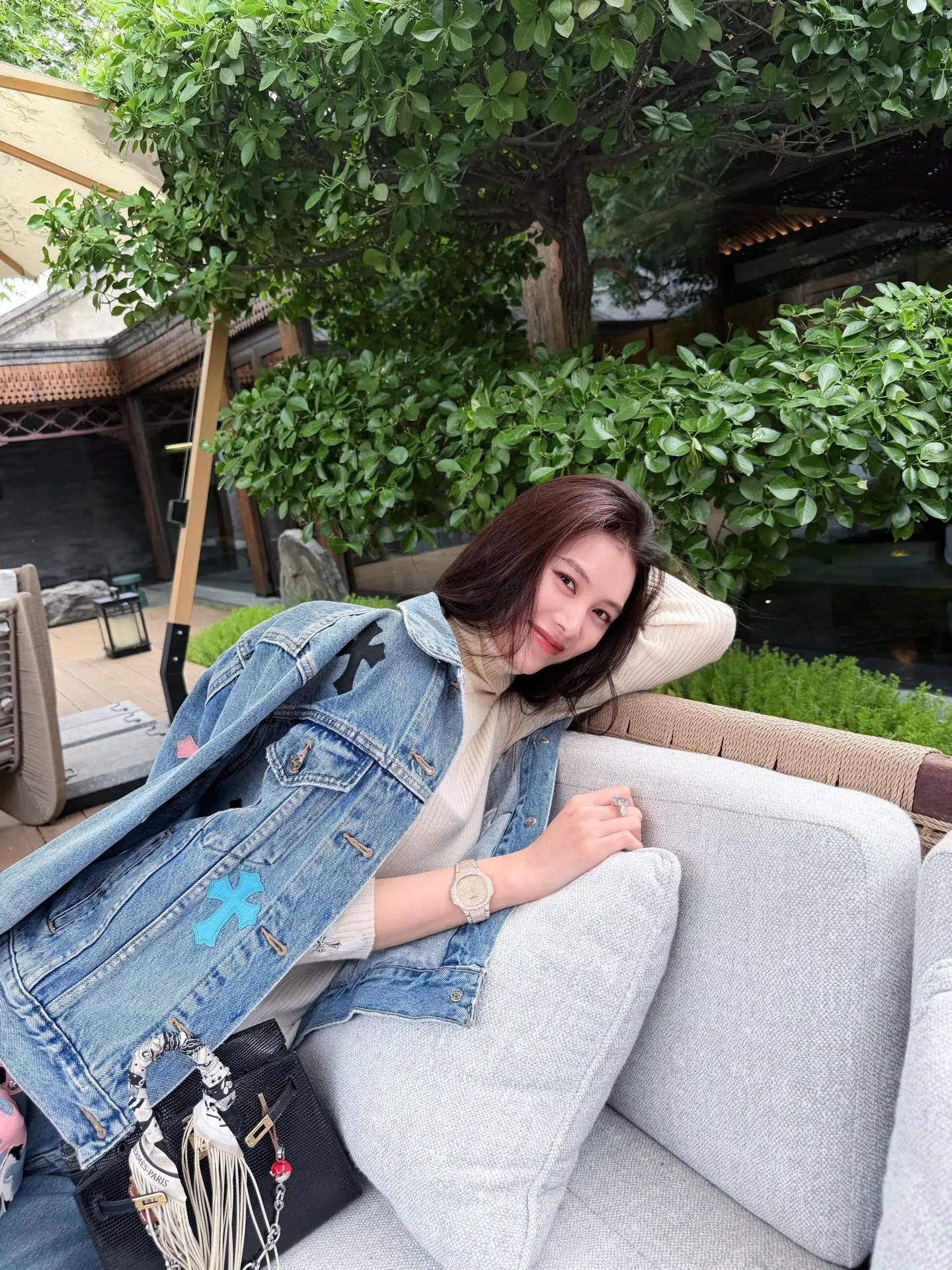 크롬하츠 크로스 패턴 실버 버클 가죽 데님 자켓 상세 이미지 12