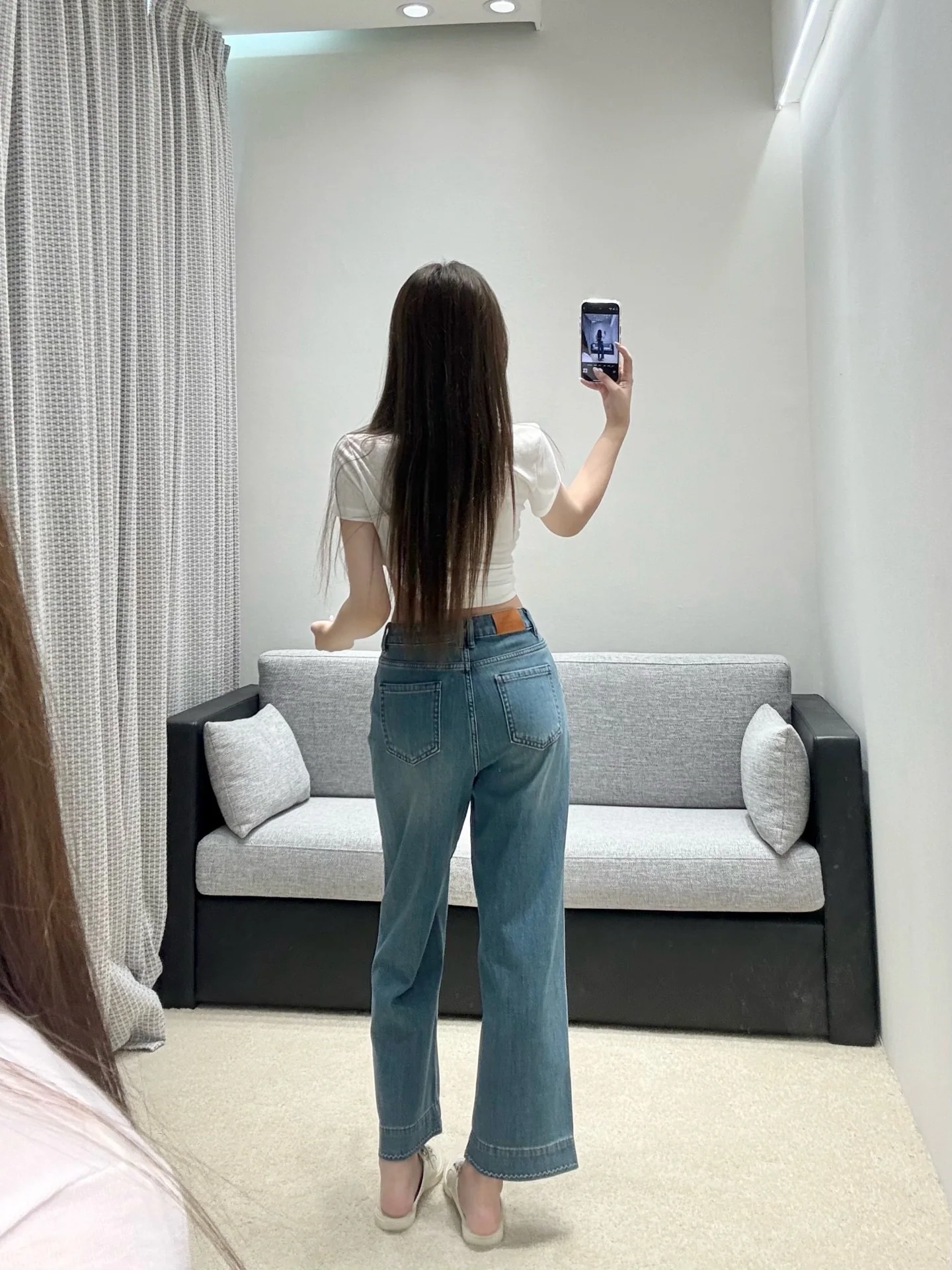 에르메스 하이웨이스트 크롭 플레어 데님 바지 상세 이미지 7