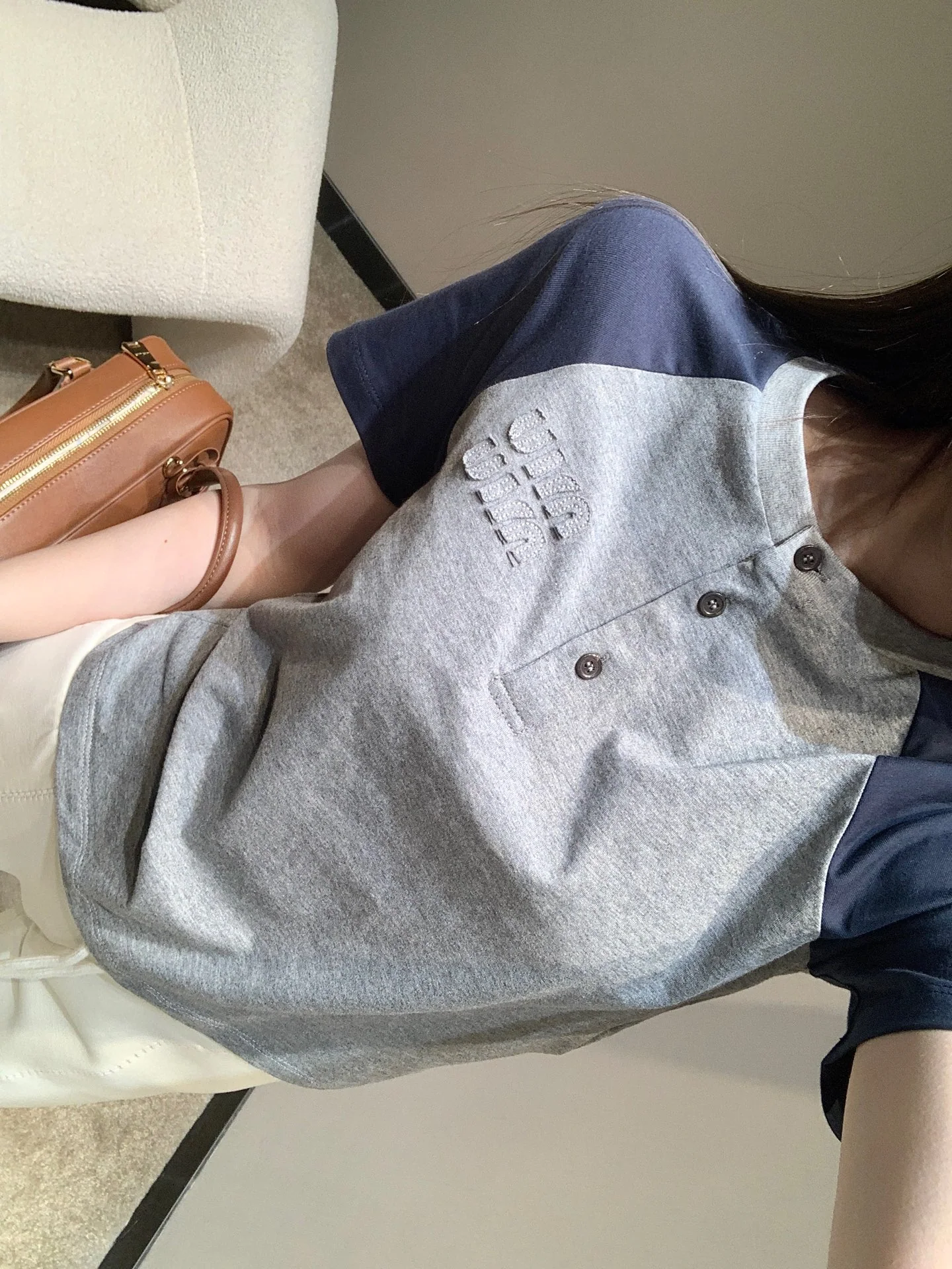 미우미우 컬러블록 크루넥 반팔 티셔츠 26 SS 상세 이미지 5