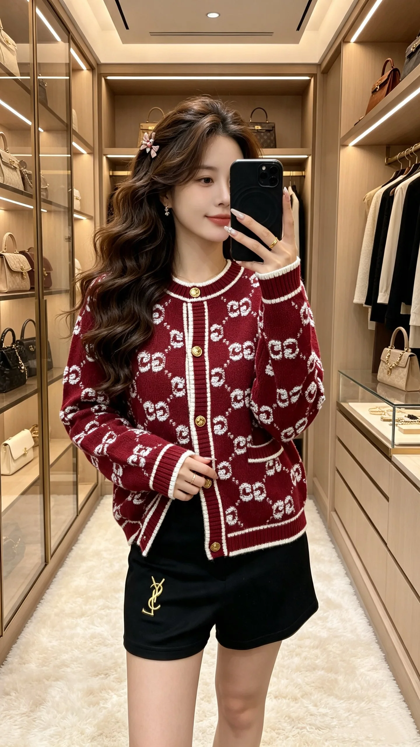 구찌 더블 G 자카드 크루넥 울 가디건 146555
