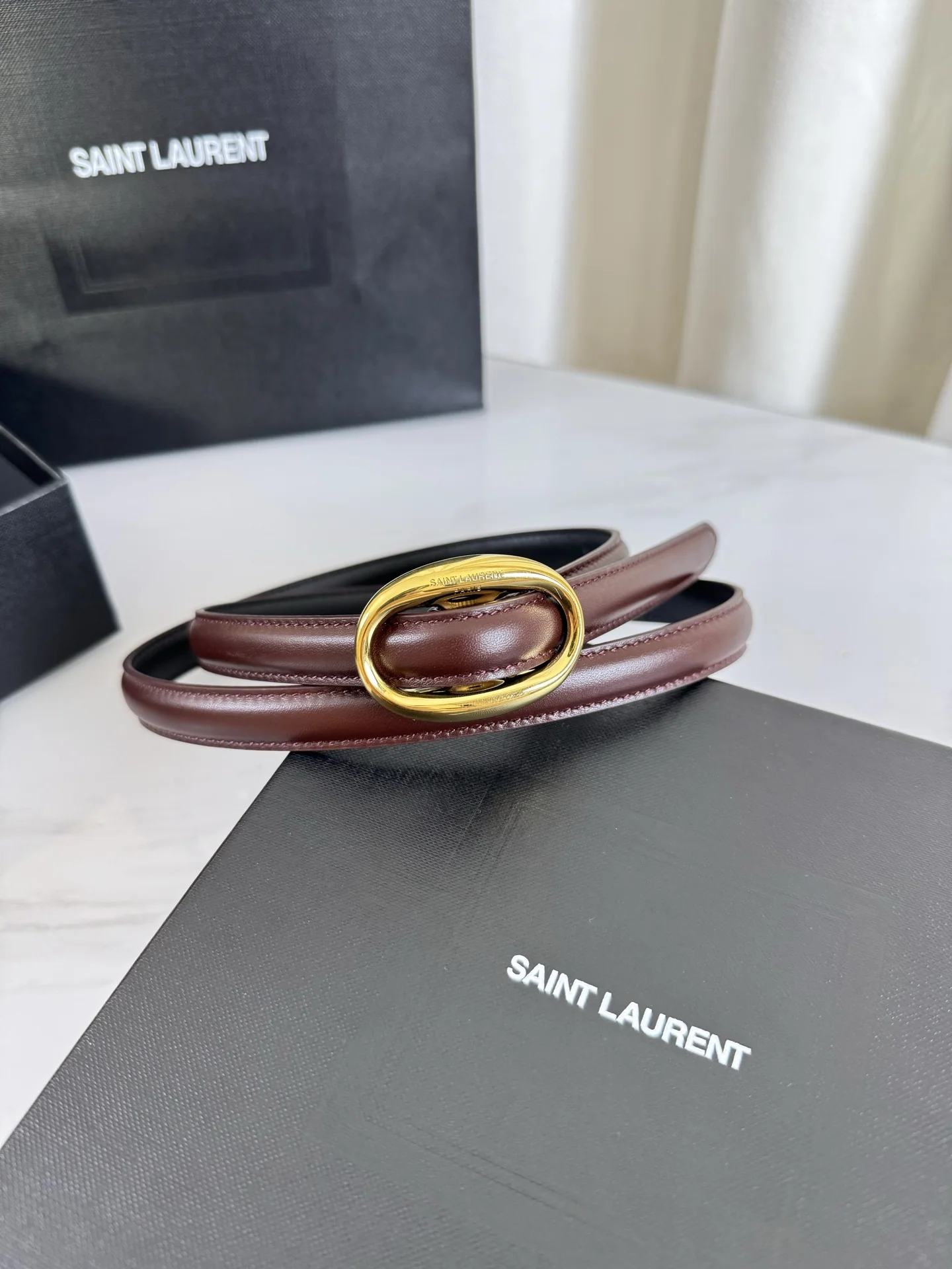 생로랑 금도금 버클 천연 가죽 여성 벨트 상세 이미지 2