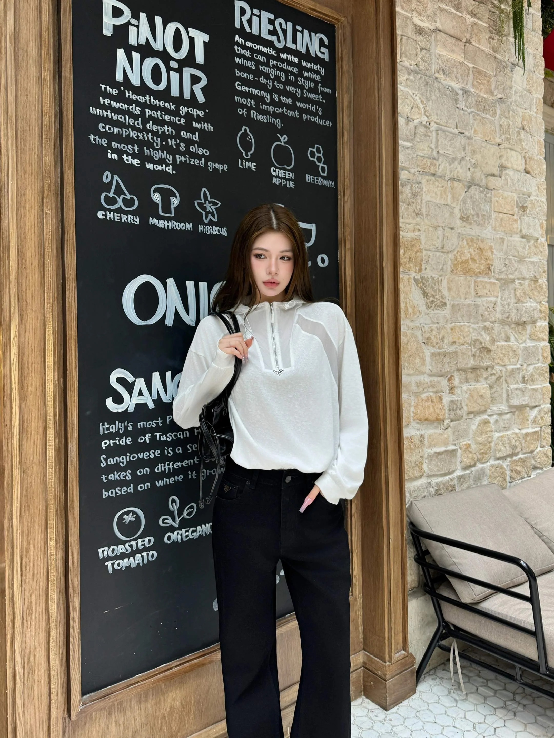프라다 반지퍼 후드 여성 긴팔 탑 상세 이미지 1