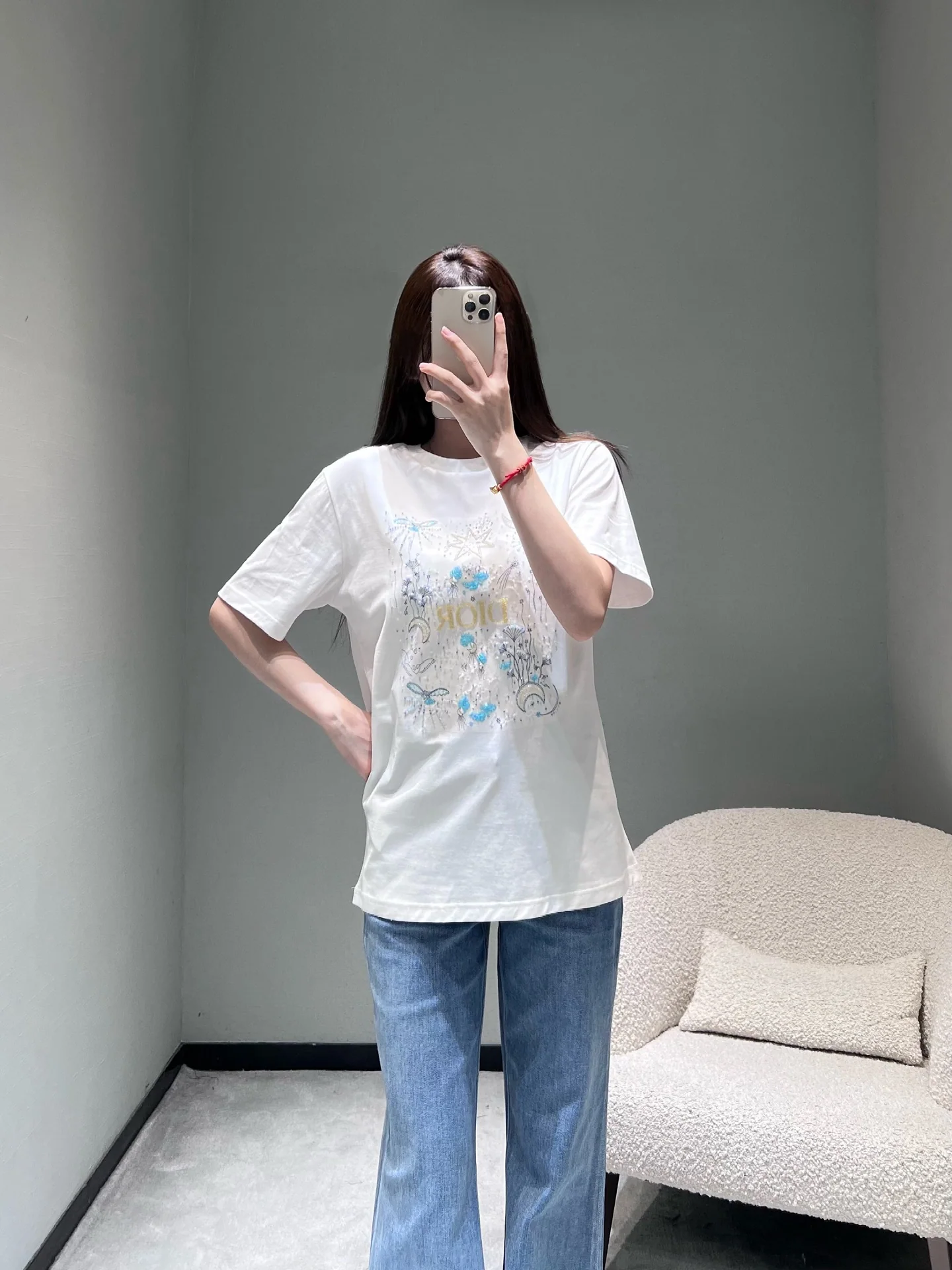 디올 별하늘 자수 여성 반팔 티셔츠 상세 이미지 9