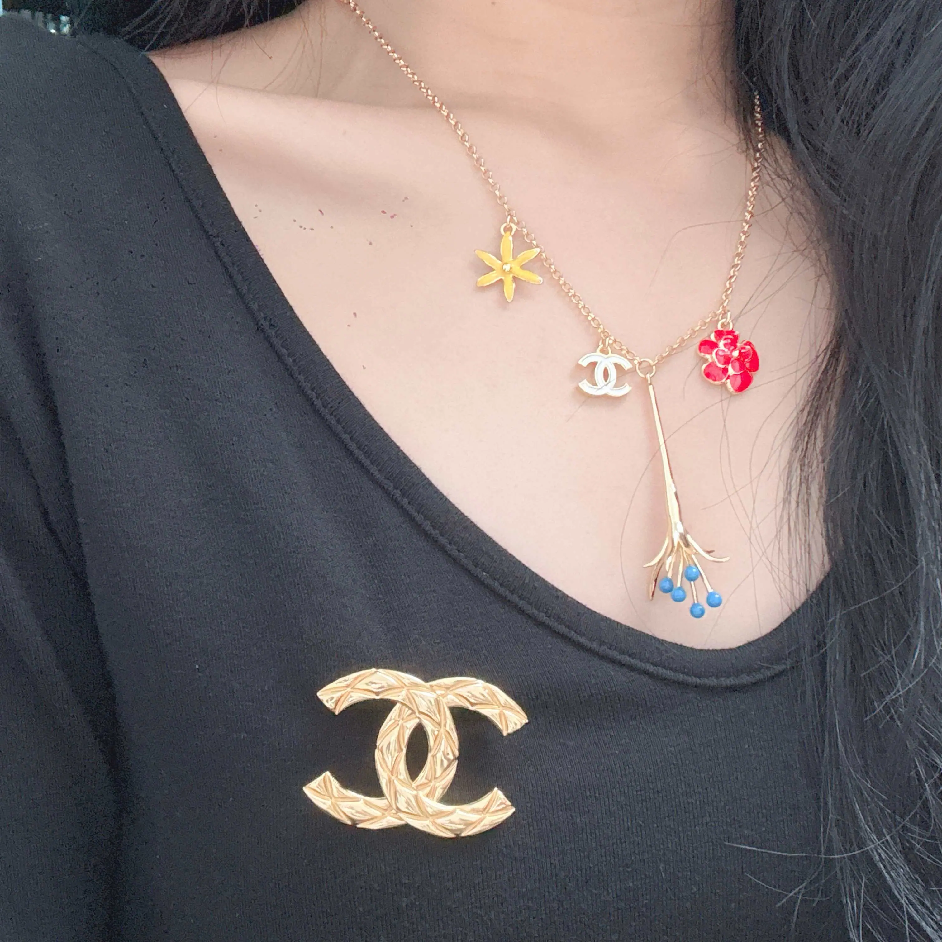 샤넬 플라워 장식 목걸이 153485
