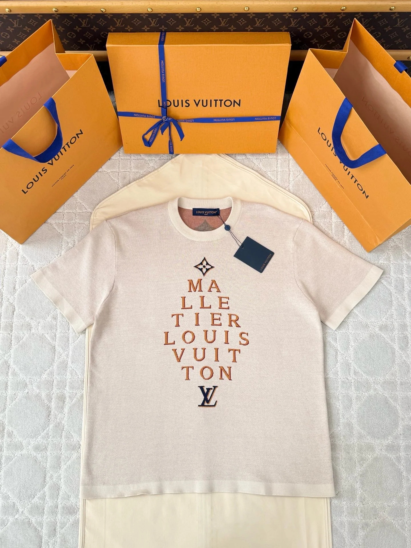 루이비통 LV 스텝 레터 자카드 니트 반팔 상세 이미지 1