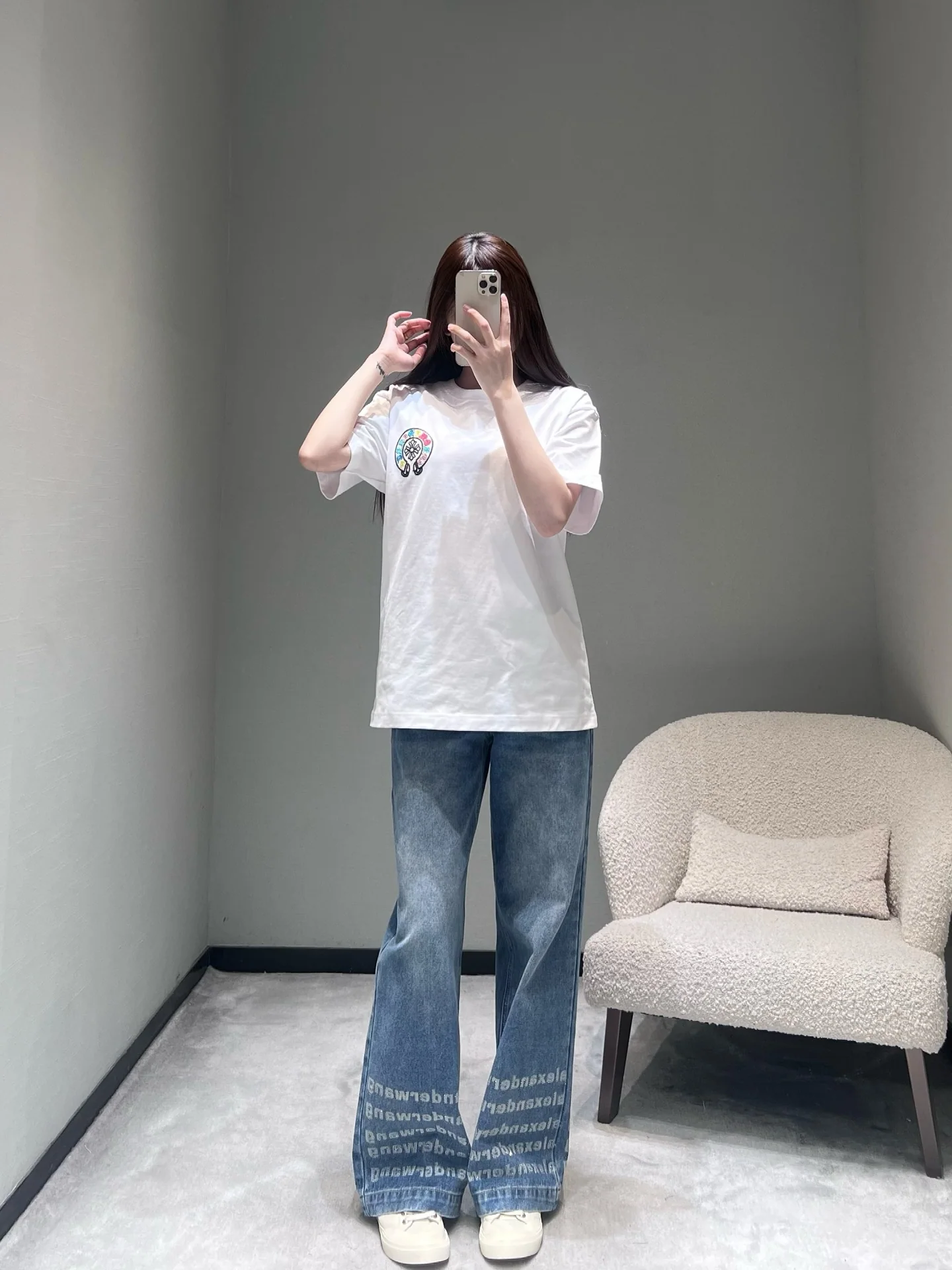 크롬하츠 여성 자수 프린트 오버핏 반팔 티셔츠 상세 이미지 6