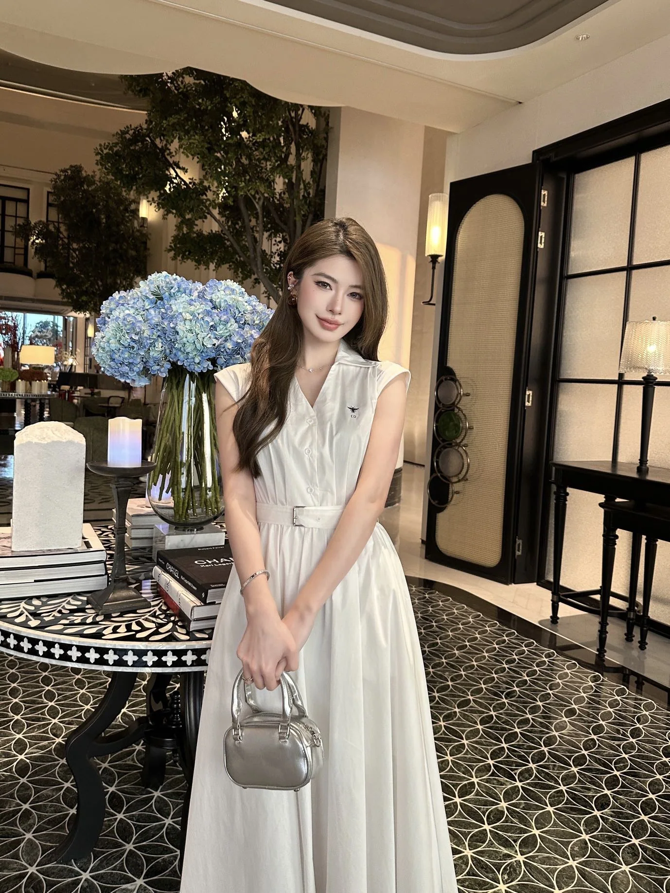 디올 벨트 카라 코튼 원피스 상세 이미지 1