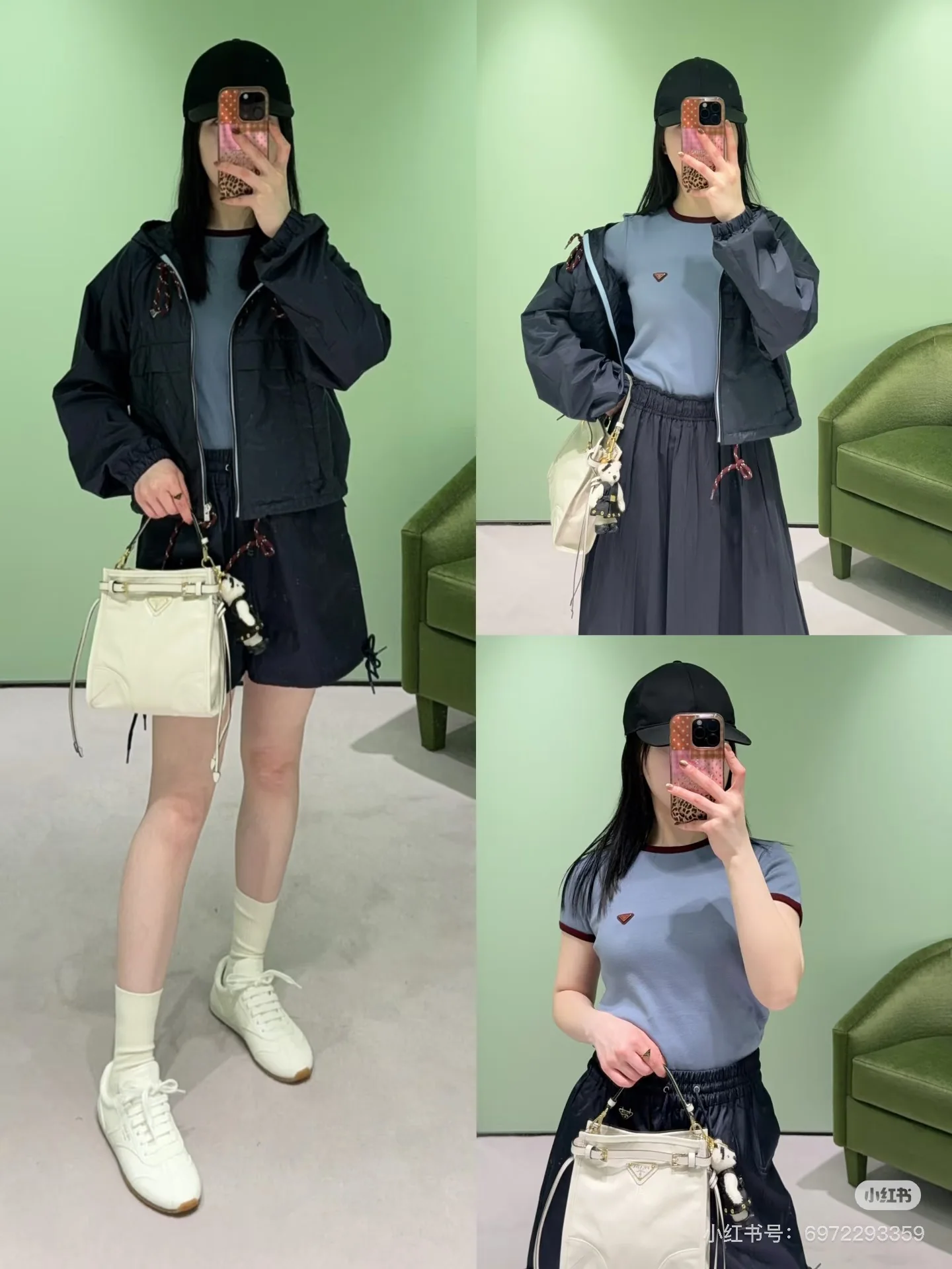 프라다 네이비 후드 숏 자켓 상세 이미지 5