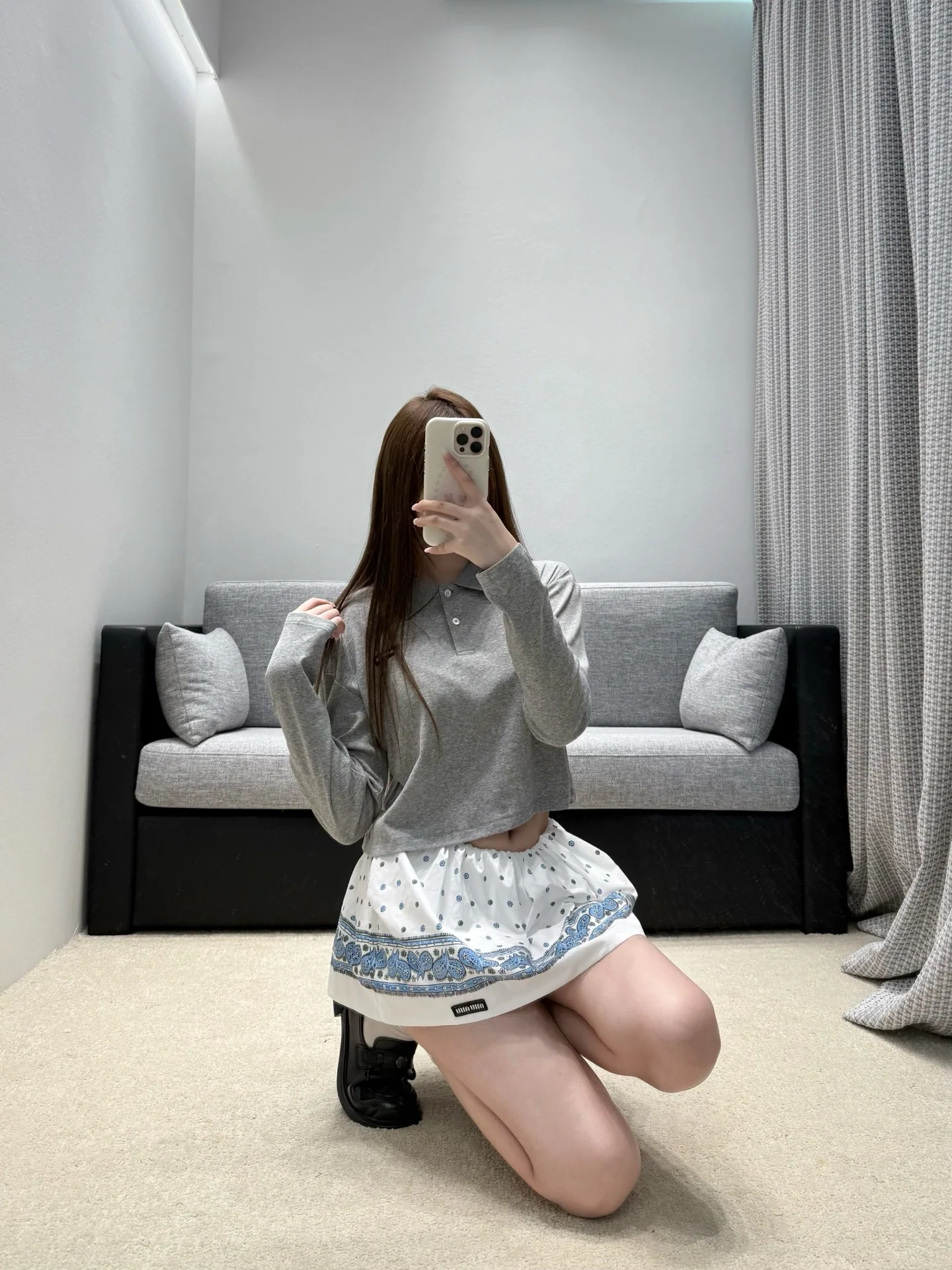 미우미우 크롭 반팔 릴렉스 폴로 탑 상세 이미지 9