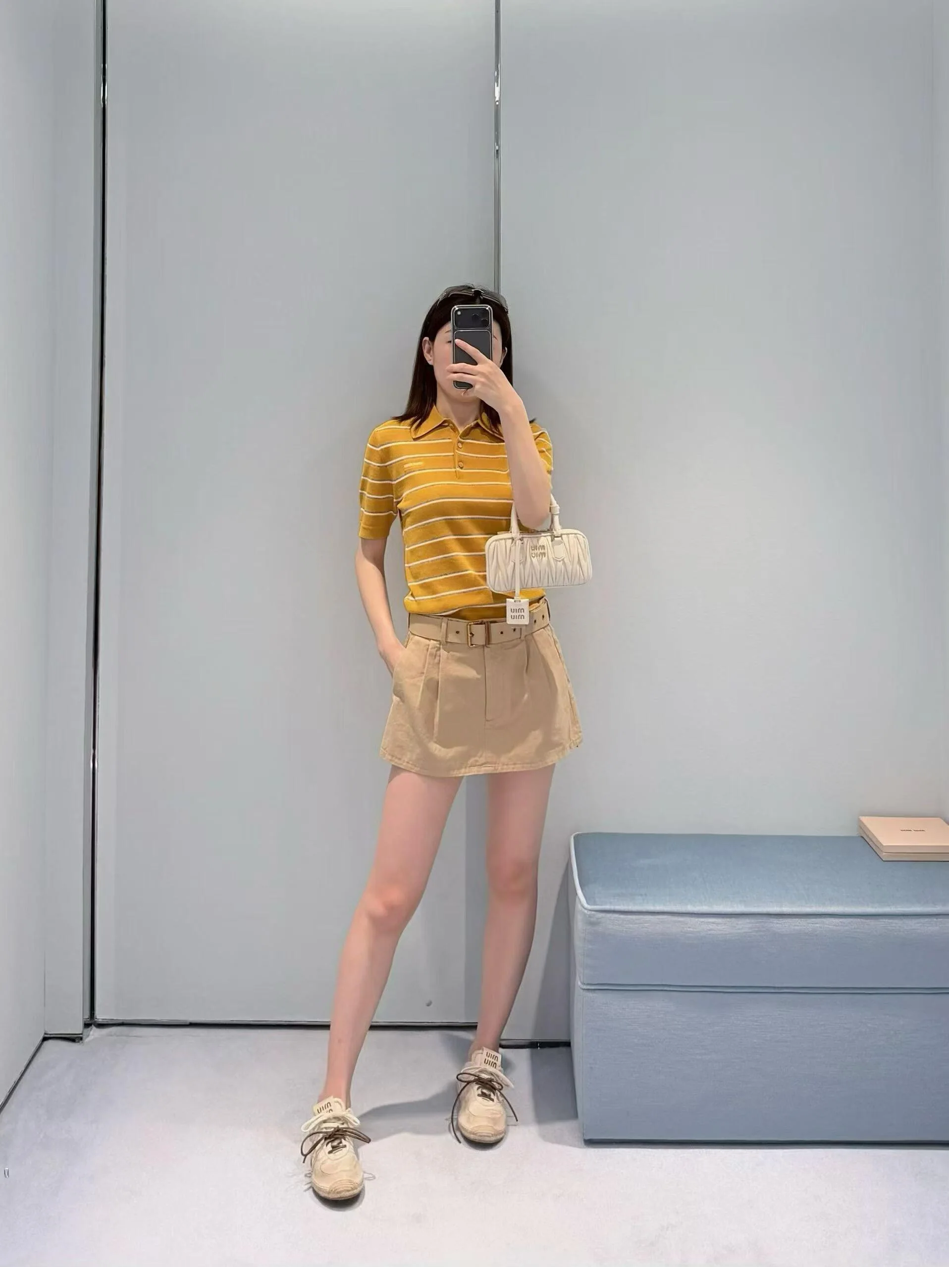 미우미우 컬러 블록 스트라이프 코튼 폴로 반팔 티셔츠 26 SS 상세 이미지 6