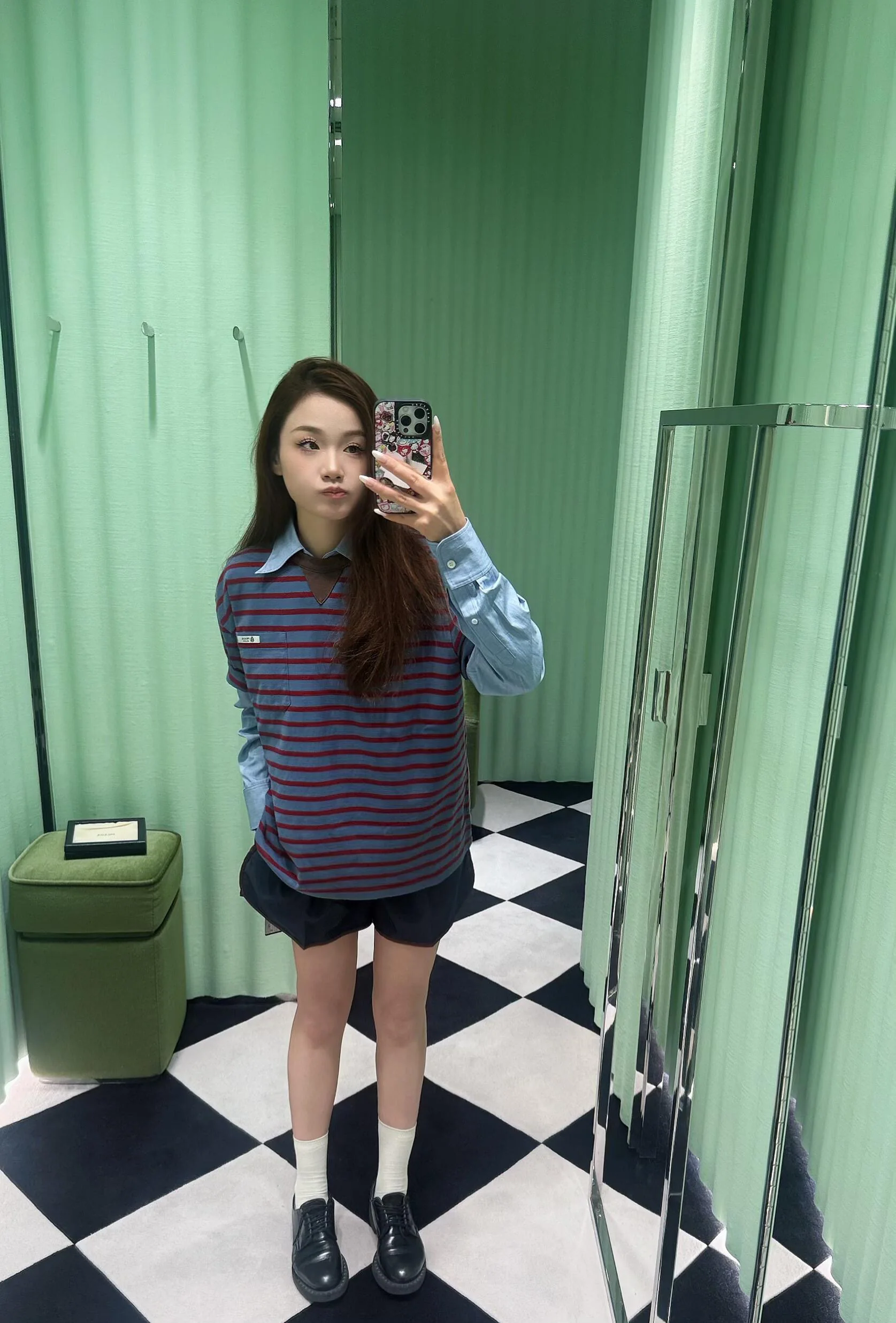 프라다 스트라이프 오버핏 코튼 반팔 티셔츠 2026 SS 상세 이미지 8