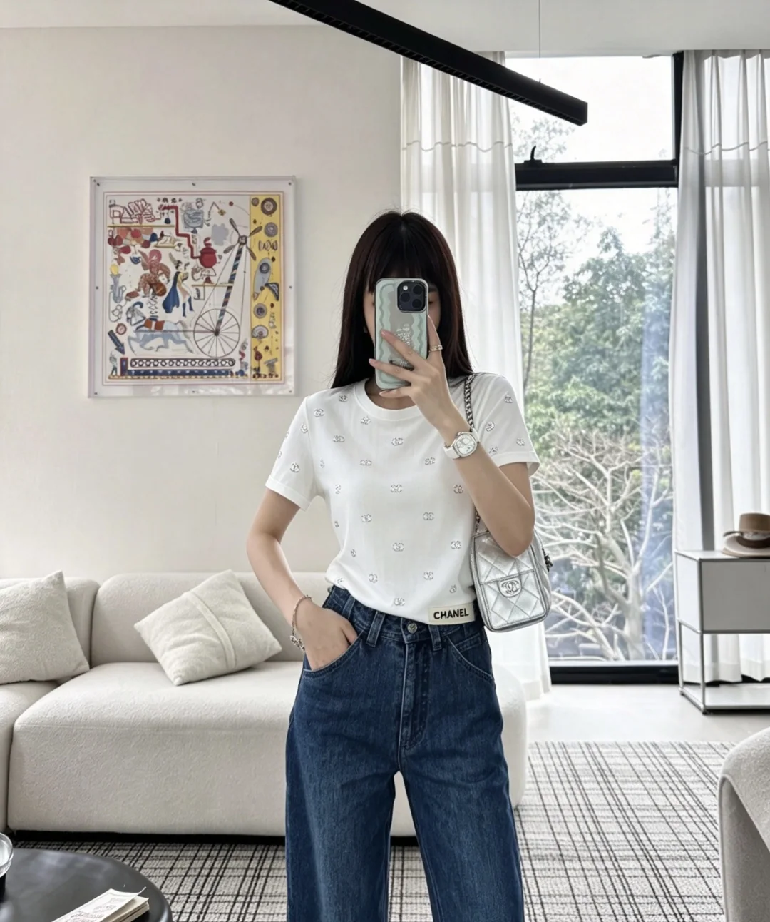 샤넬 라인스톤 장식 골지 니트 반팔 티셔츠 상세 이미지 9