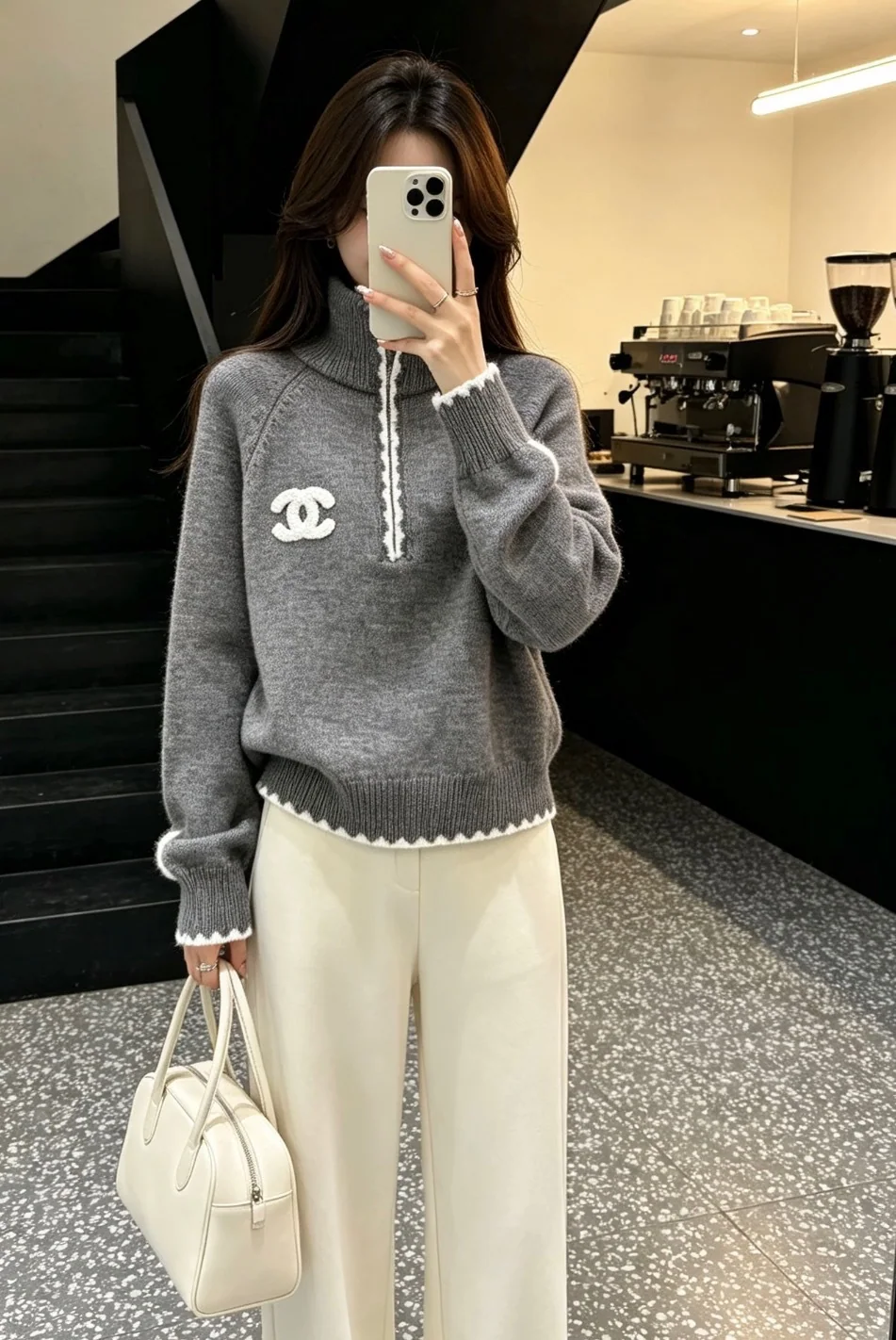 샤넬 카라 하프 집업 울 혼방 니트 여성의류 상세 이미지 2