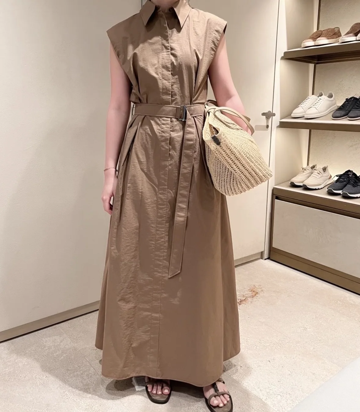 브루넬로쿠치넬리 브라운 포플린 A라인 민소매 원피스 상세 이미지 1