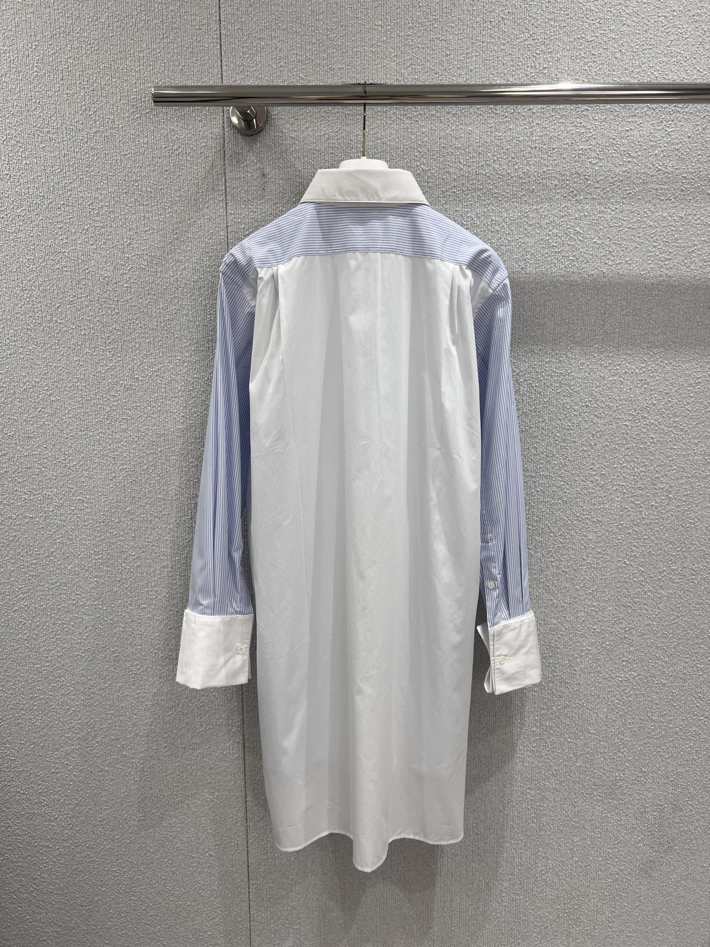 로에베 컬러 블록 스트라이프 롱 셔츠 원피스 상세 이미지 7
