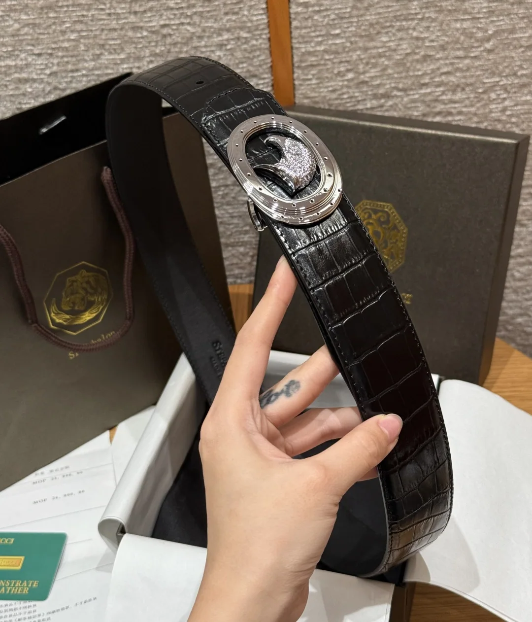 스테파노리치 크로커다일 소가죽 이글 버클 벨트 상세 이미지 3