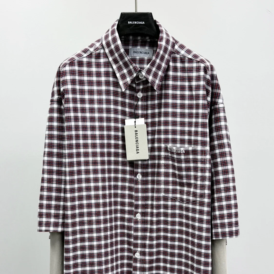 발렌시아가 남성 플레인 니트 패치워크 긴팔 셔츠 상세 이미지 3