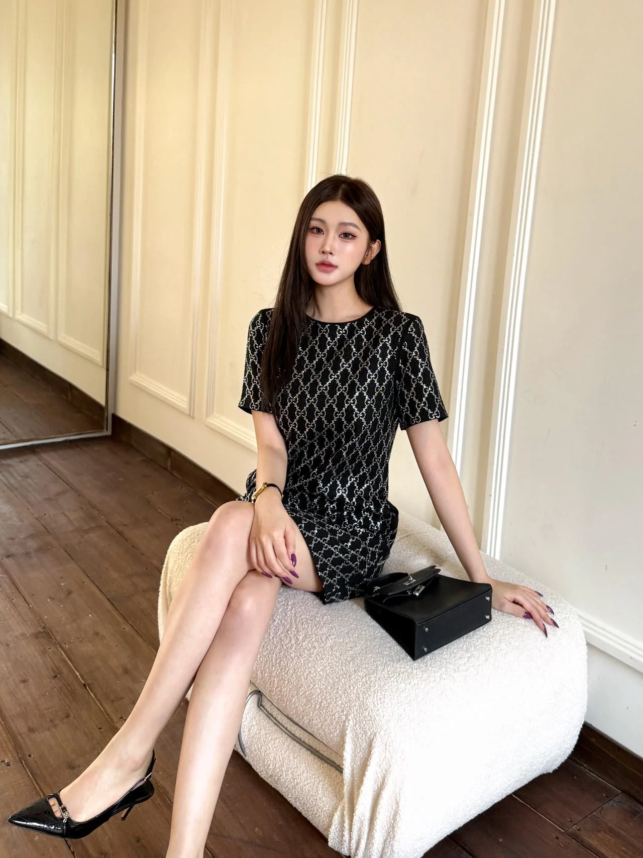 구찌 라인스톤 장식 여성 원피스 상세 이미지 1