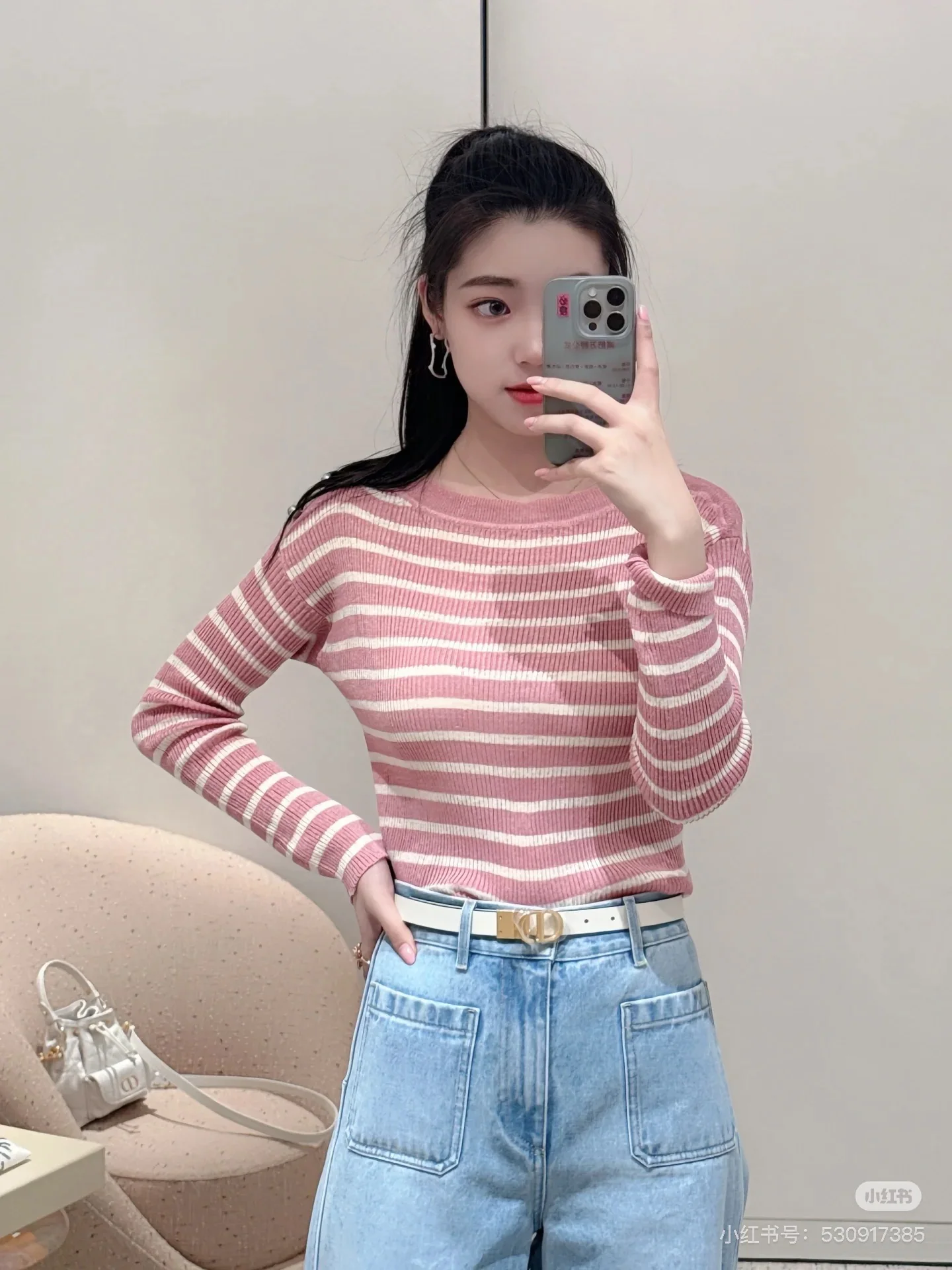 디올 린넨 혼방 스트라이프 V넥 니트 가디건 25 FW 상세 이미지 4