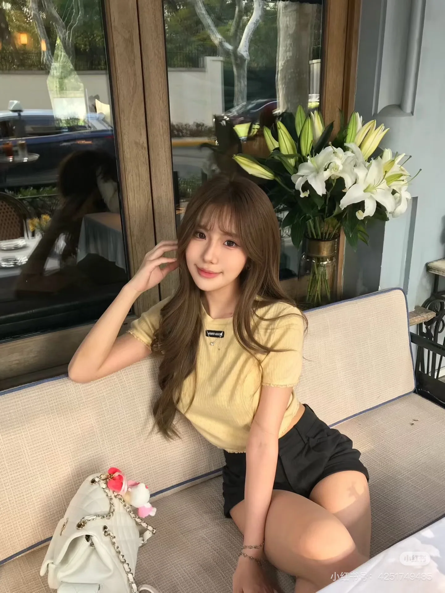 미우미우 레이스 트림 리브 크롭 반팔 티셔츠 상세 이미지 2