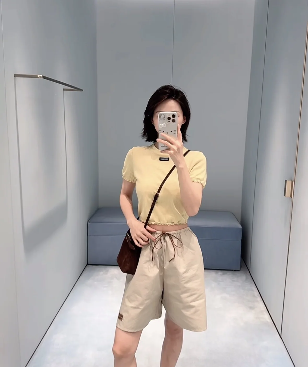 미우미우 레이스 트림 리브 크롭 반팔 티셔츠 상세 이미지 6
