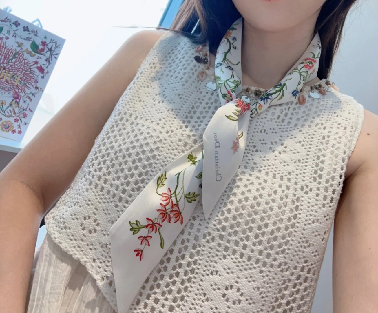 디올 더블 레이어 실크 리본 스카프 146362