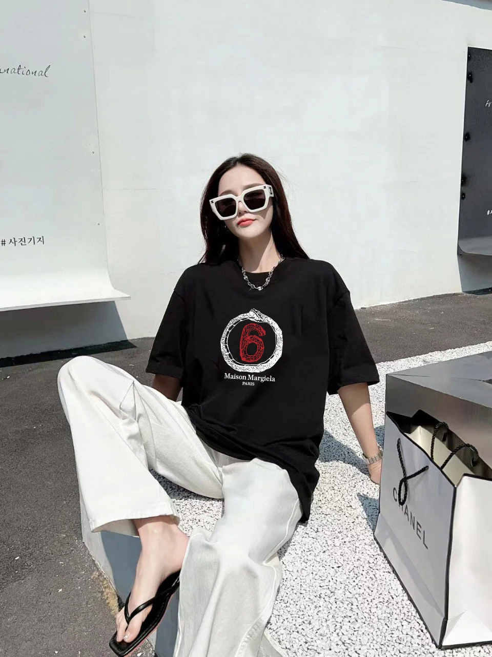 마르지엘라 프린트 로고 코튼 반팔 티셔츠 상세 이미지 9