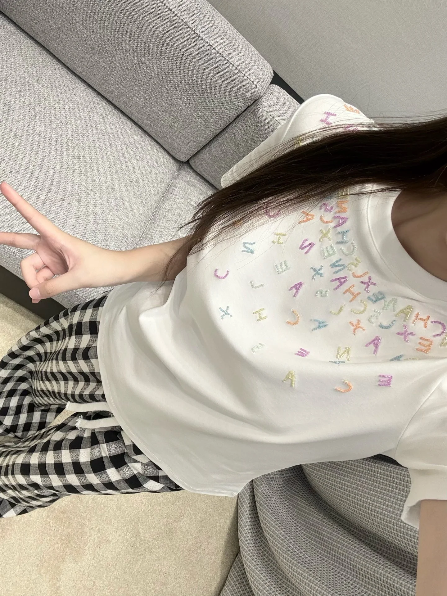 샤넬 여성 자수 반팔 티셔츠 상세 이미지 5