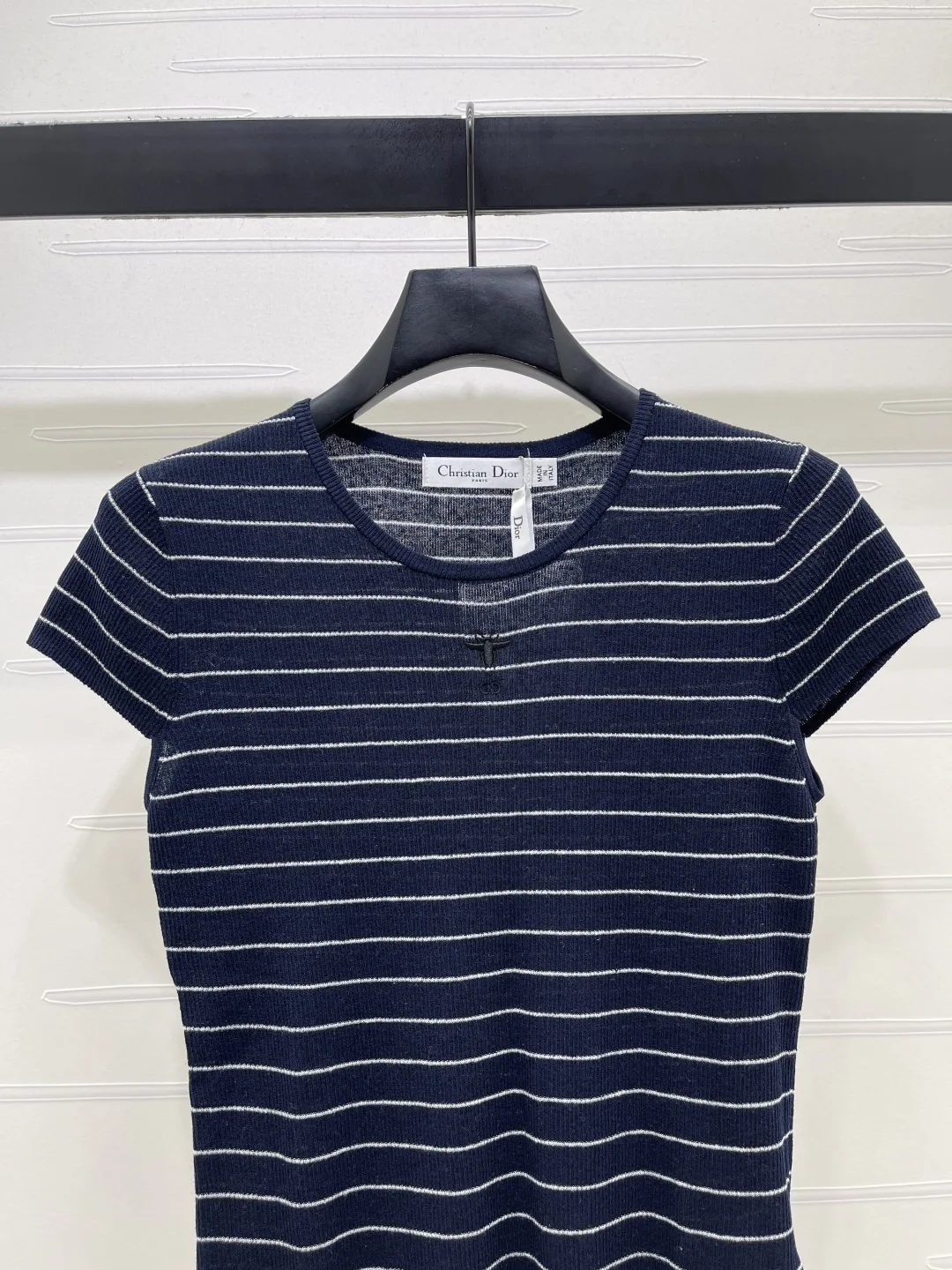 디올 스트라이프 크루넥 니트 반팔 탑 상세 이미지 4