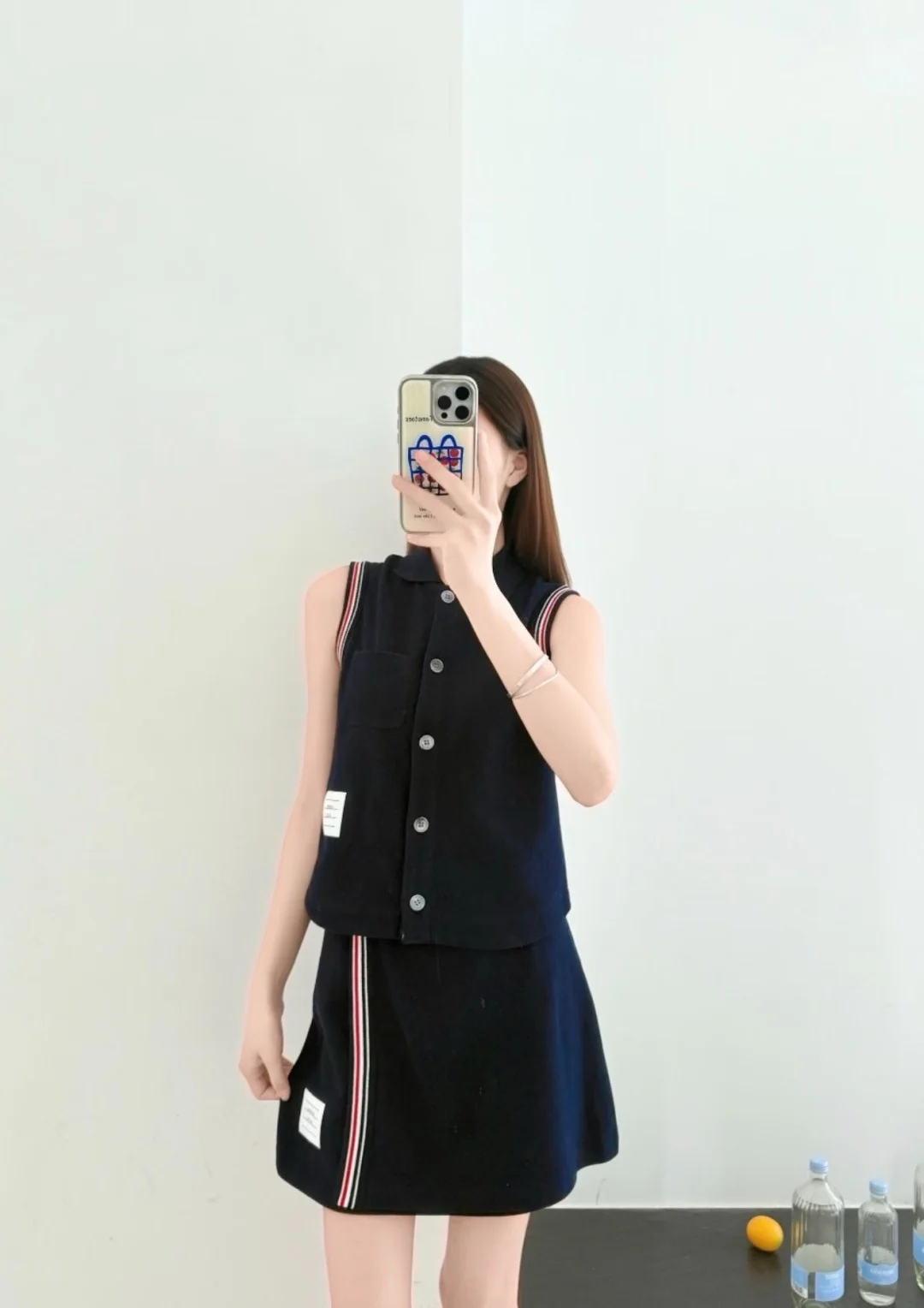 톰브라운 컬러 블록 리본 미디 스커트 상세 이미지 1