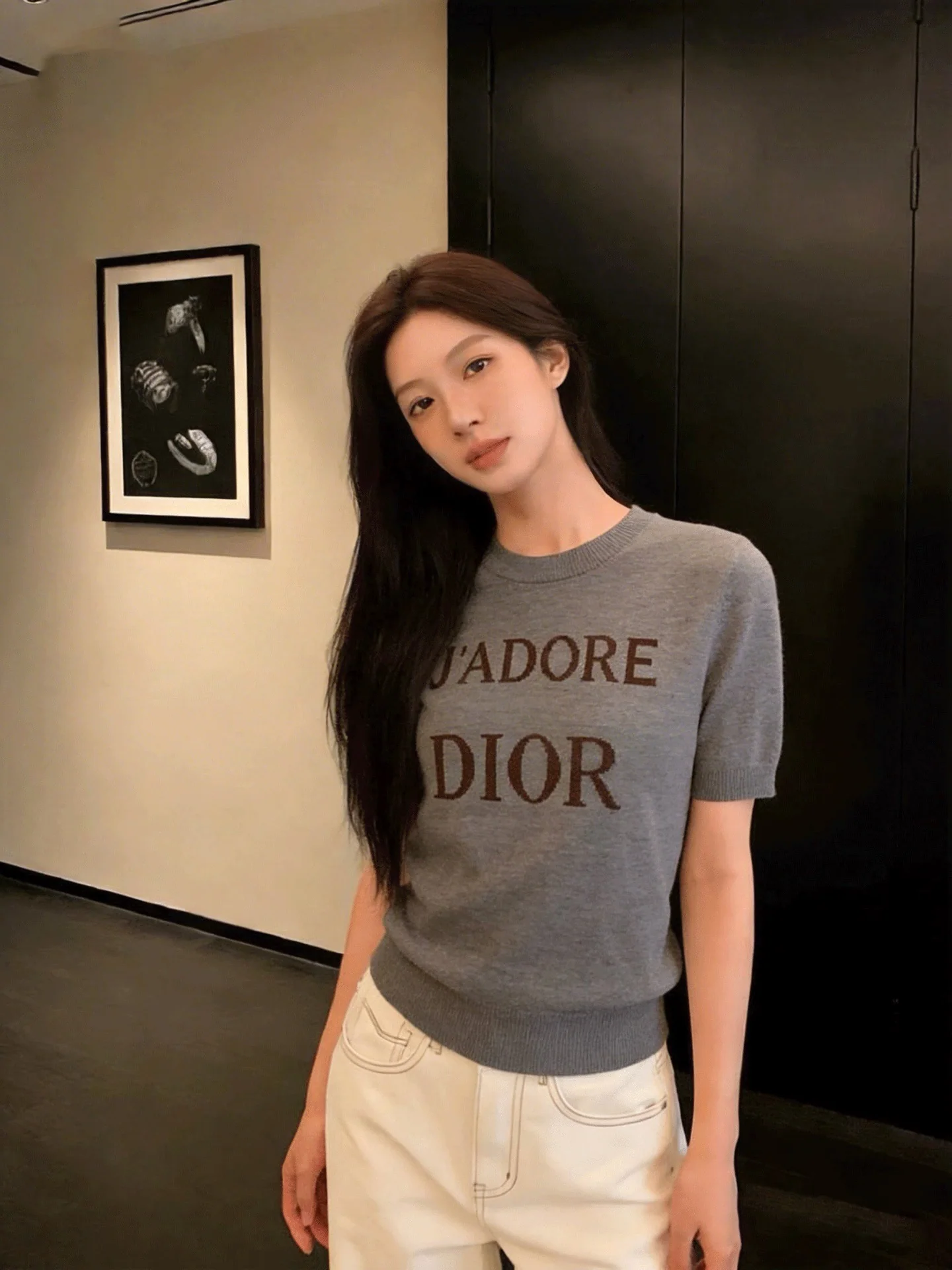 디올 플라워 프린트 니트 반팔 티셔츠 상세 이미지 4