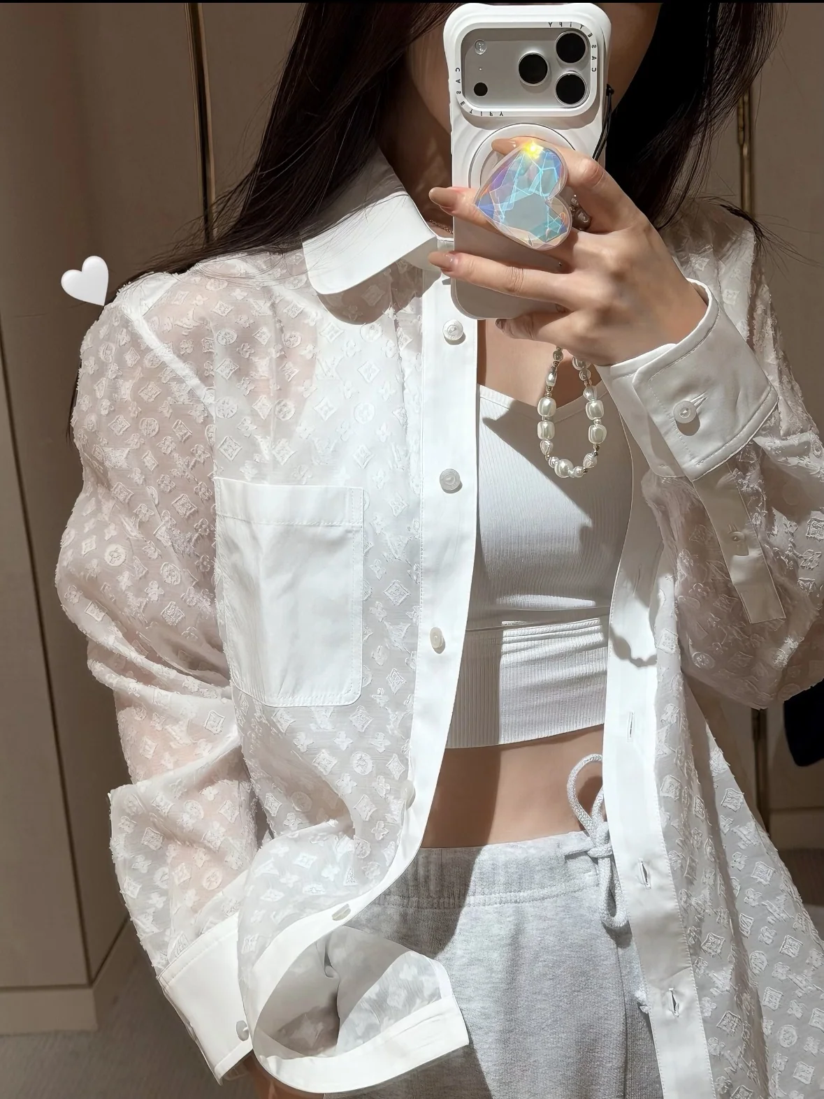 루이비통 벨벳 자카드 드롭숄더 여성 셔츠 상세 이미지 4