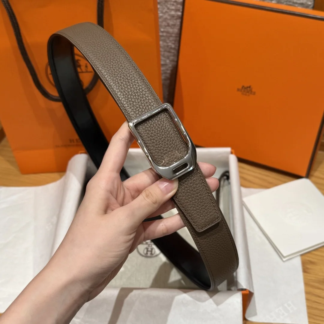 에르메스 조키 메탈 버클 양면 가죽 벨트 상세 이미지 4