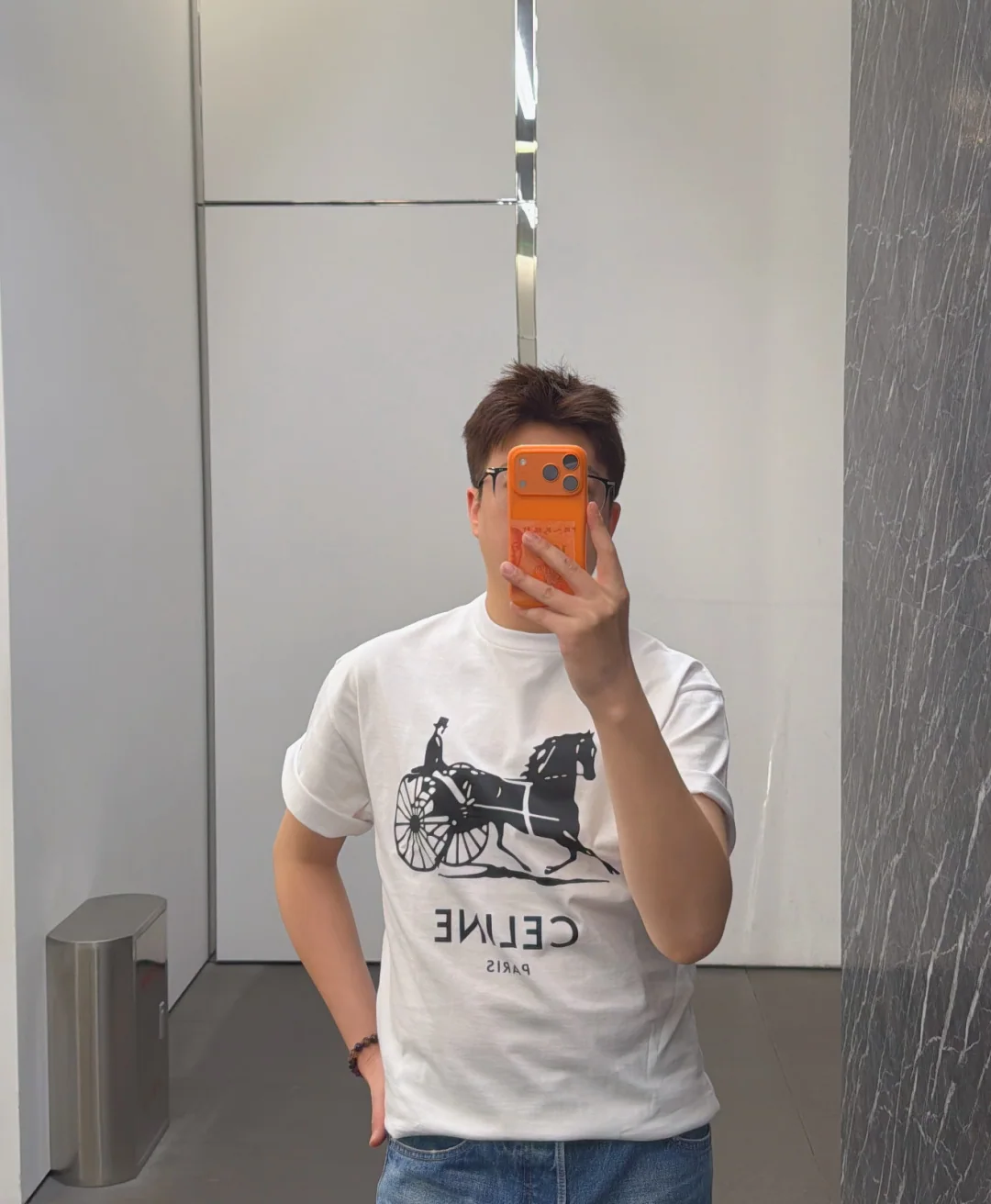 셀린느 말 패턴 크루넥 여성 반팔 셔츠 상세 이미지 4