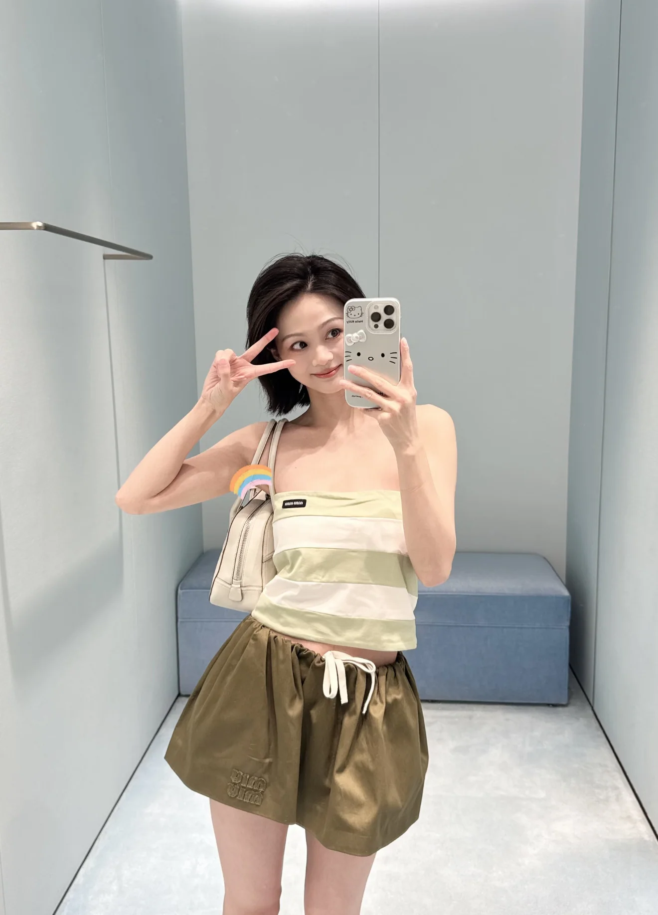 미우미우 스트라이프 밴듀 반팔 탑 상세 이미지 2
