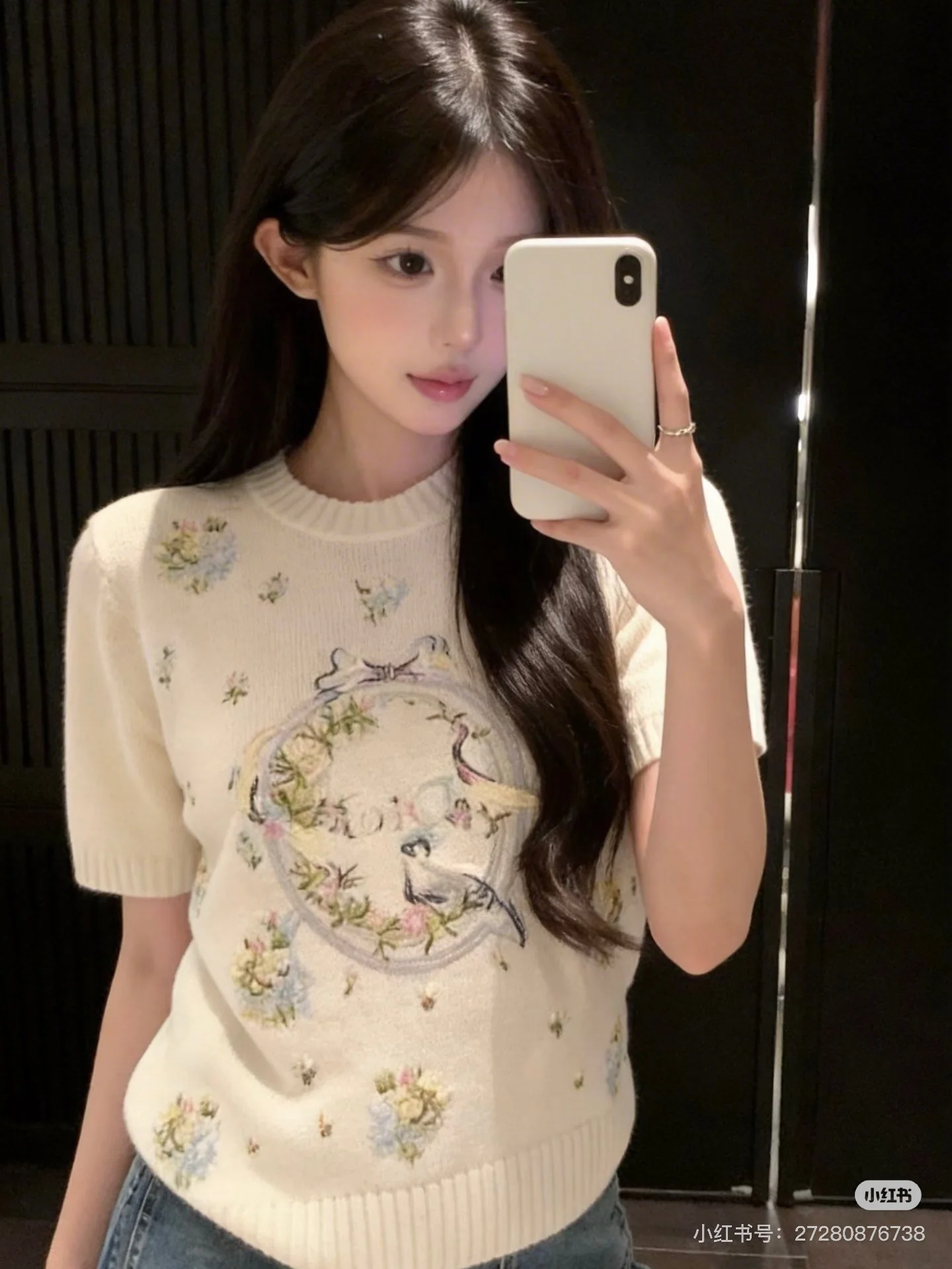 디올 캐시미어 자수 여성 반팔 니트 상세 이미지 7