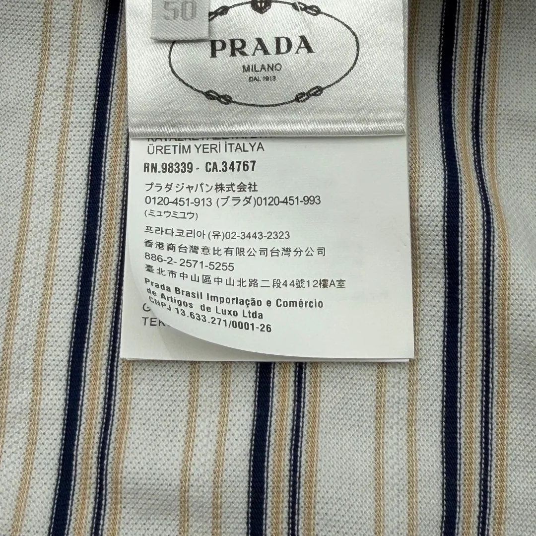 프라다 핀스트라이프 오버사이즈 코튼 반팔 폴로셔츠 상세 이미지 9