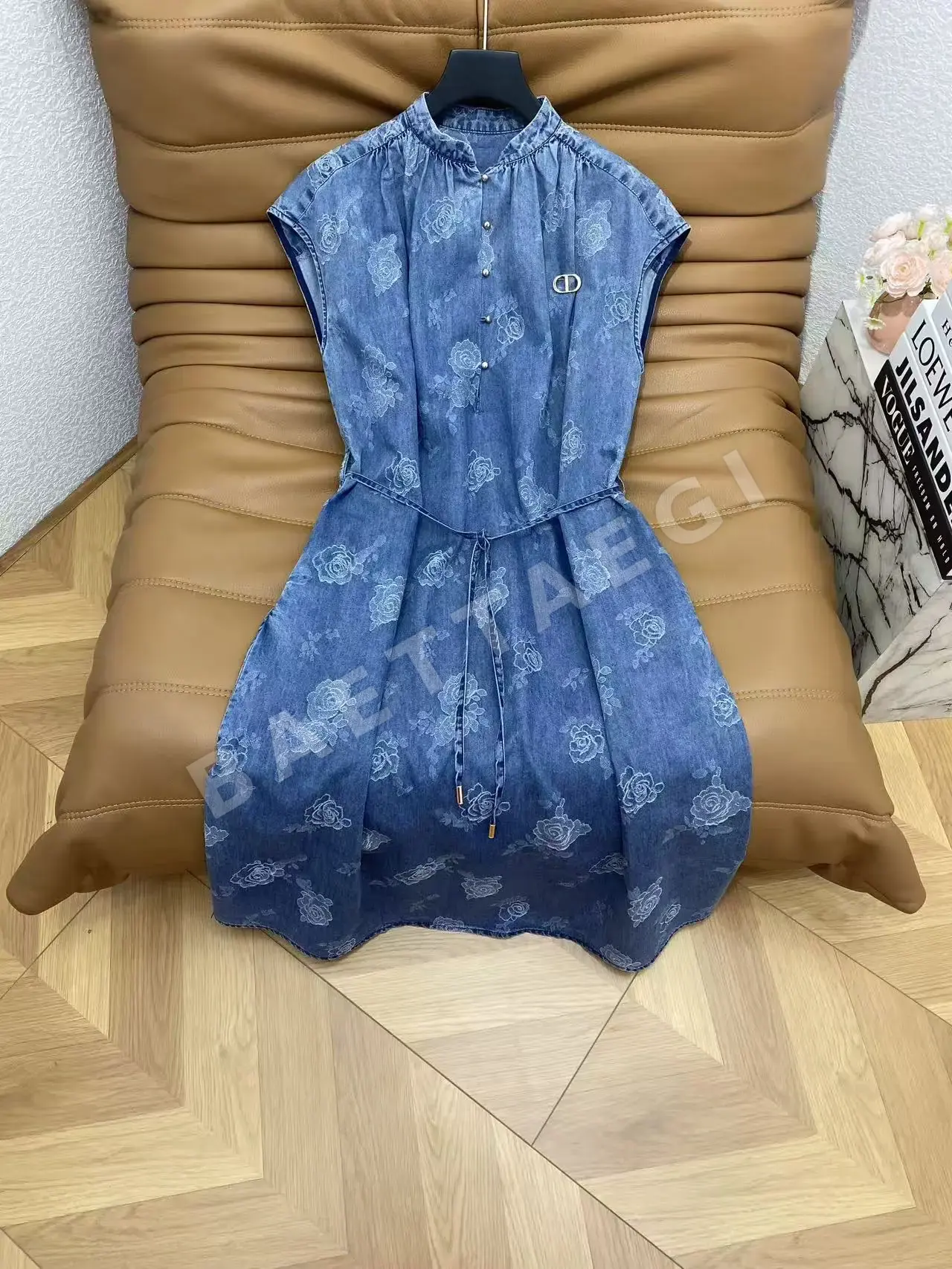 디올 데님 자카드 로즈 패턴 여성 원피스 상세 이미지 2